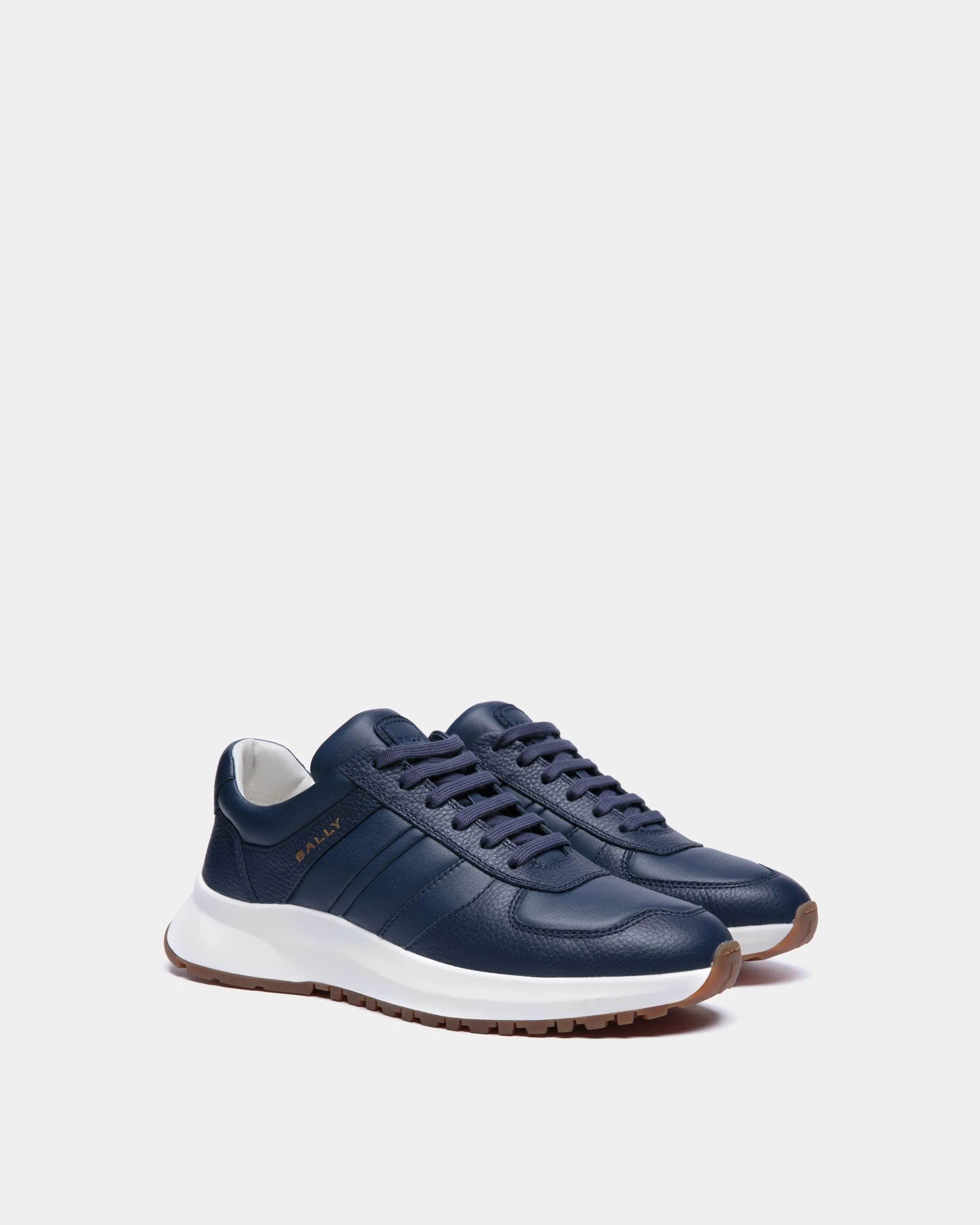 Outline Sneaker In Blue Grained Leather