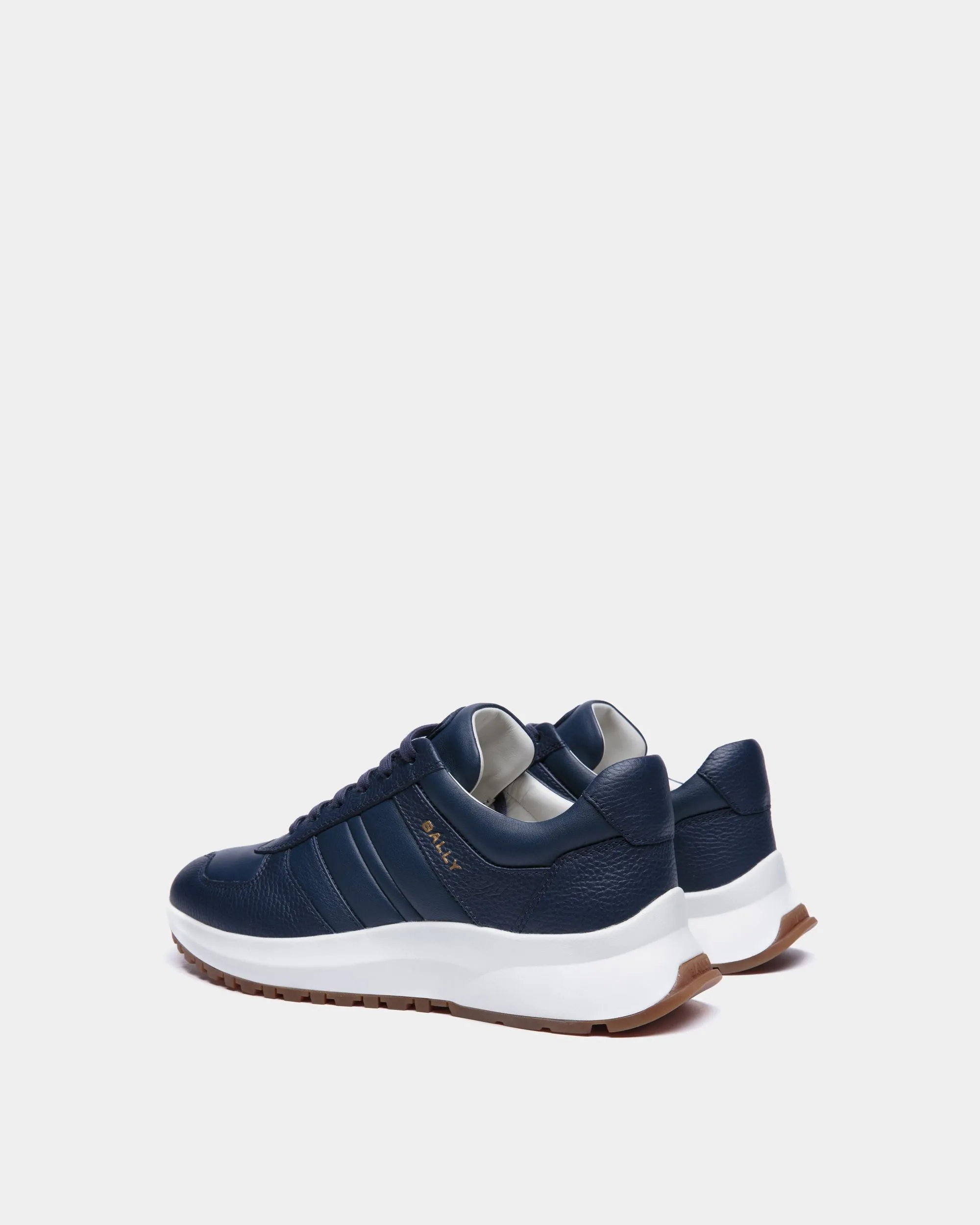 Outline Sneaker In Blue Grained Leather