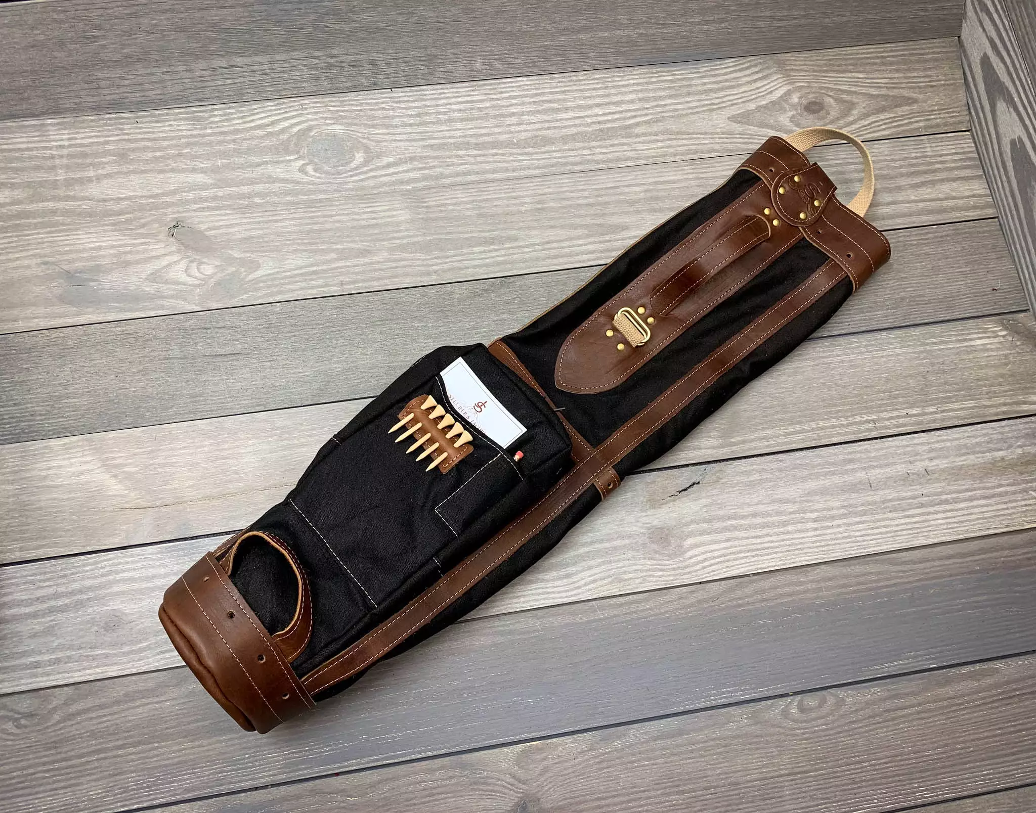 Pencil Style Golf Bag- Black with Chestnut Leather