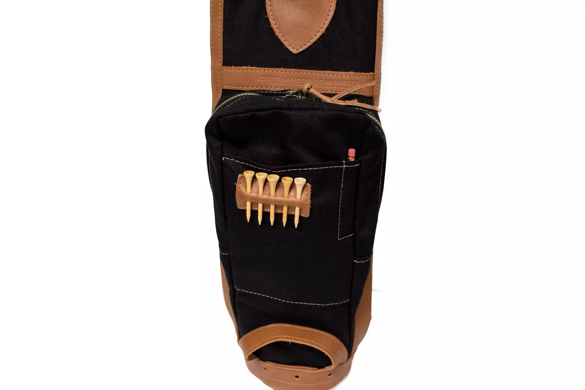 Pencil Style Golf Bag- Black with Natural Leather