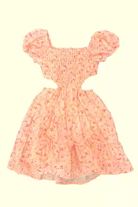 Pink Floral Eyelet Cutout Dress