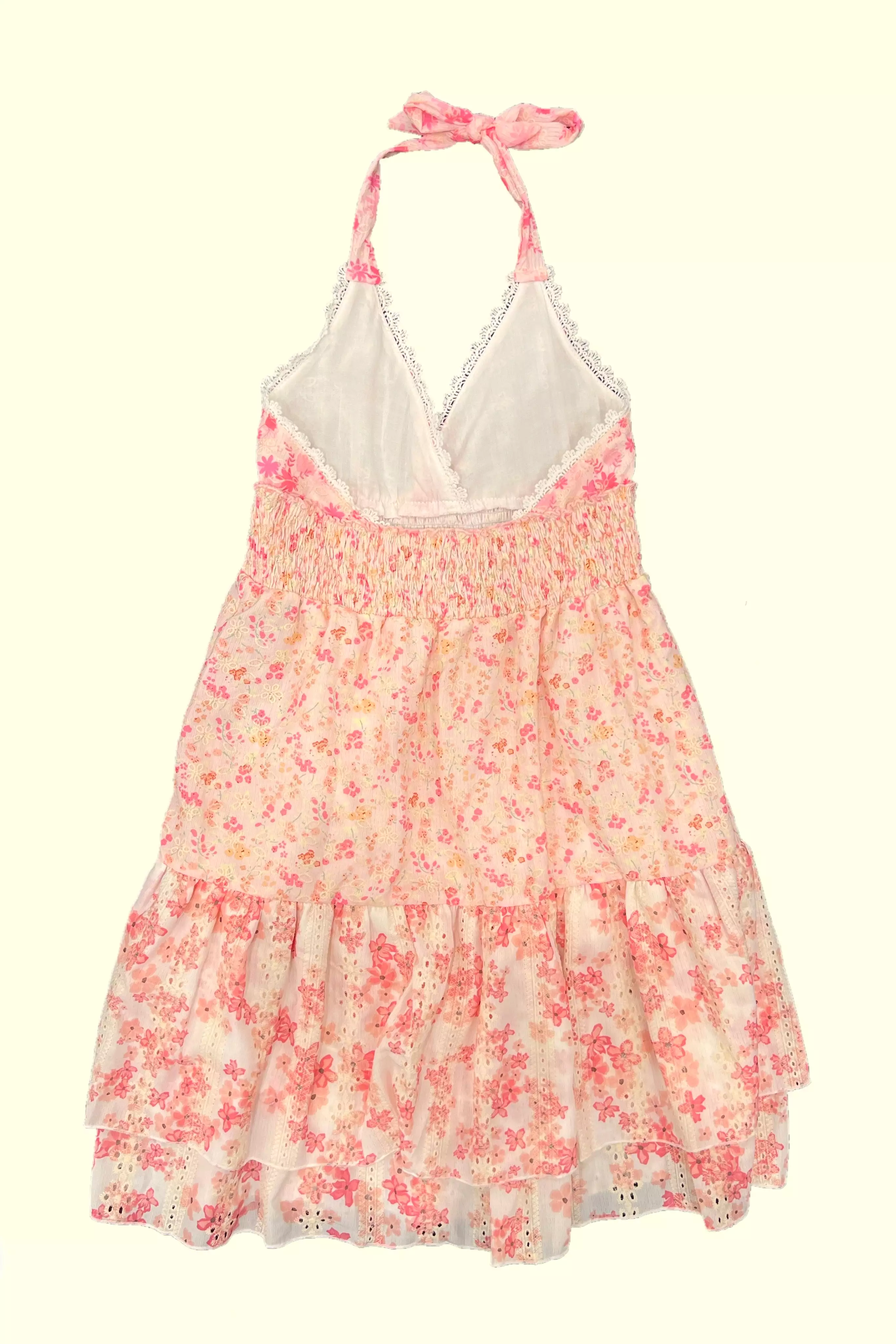 Pink Floral Eyelet Halter Dress