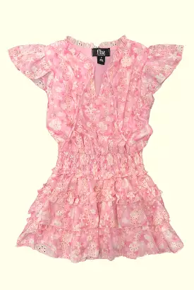 Pink Floral Eyelet Ruffle Sleeve Dress