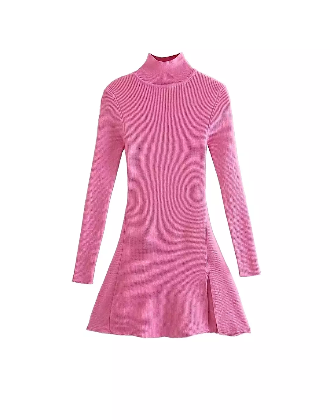 Pink Knit Turtleneck Mini Dress