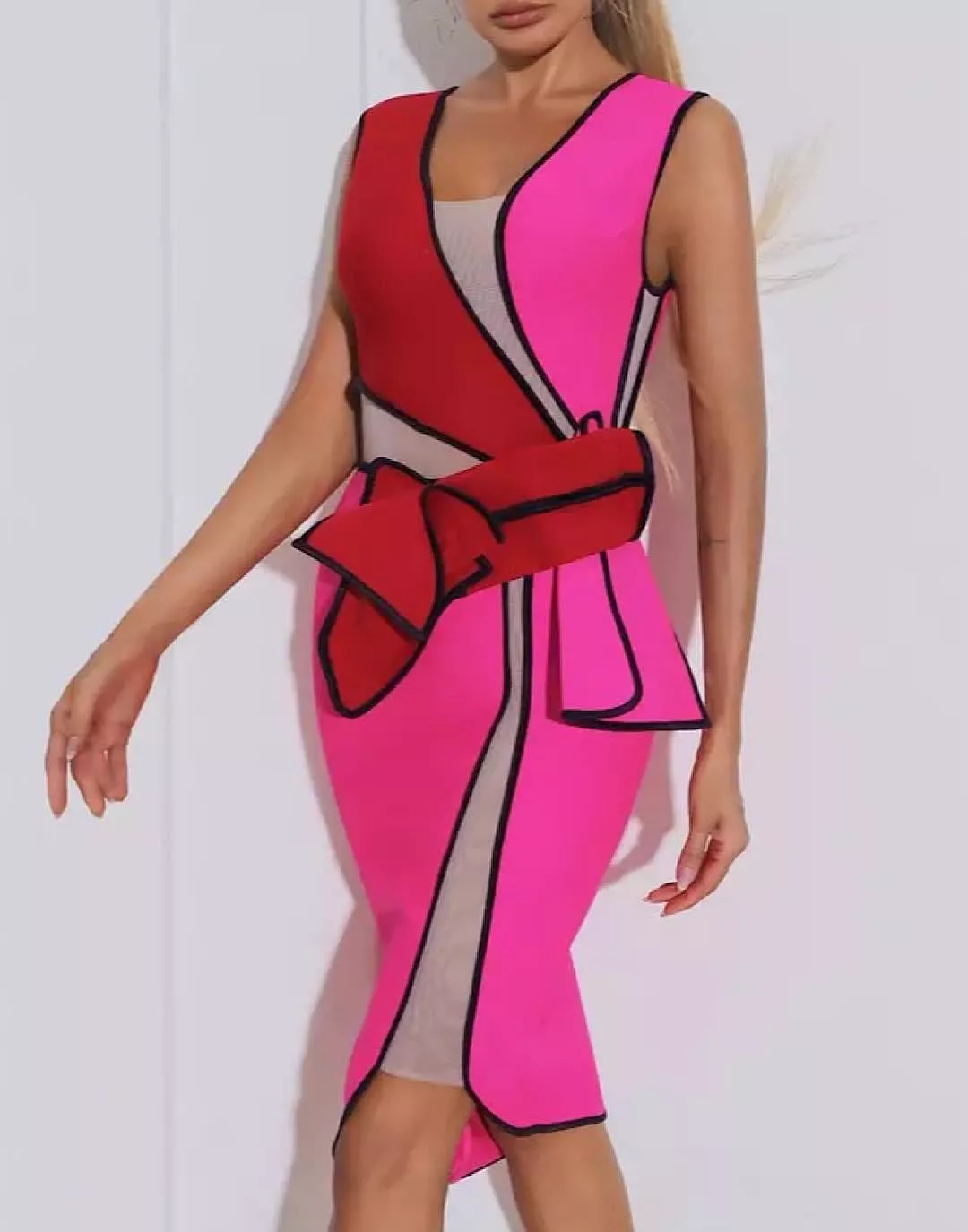 Pink Mesh Bandage Dress