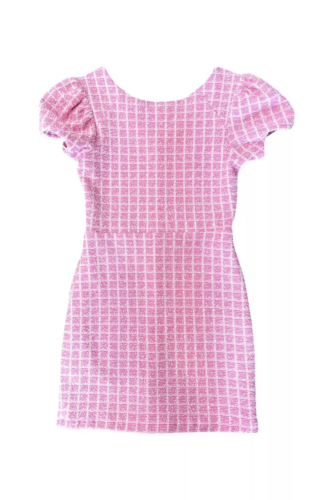 Pink Tweed Puff Sleeve Dress