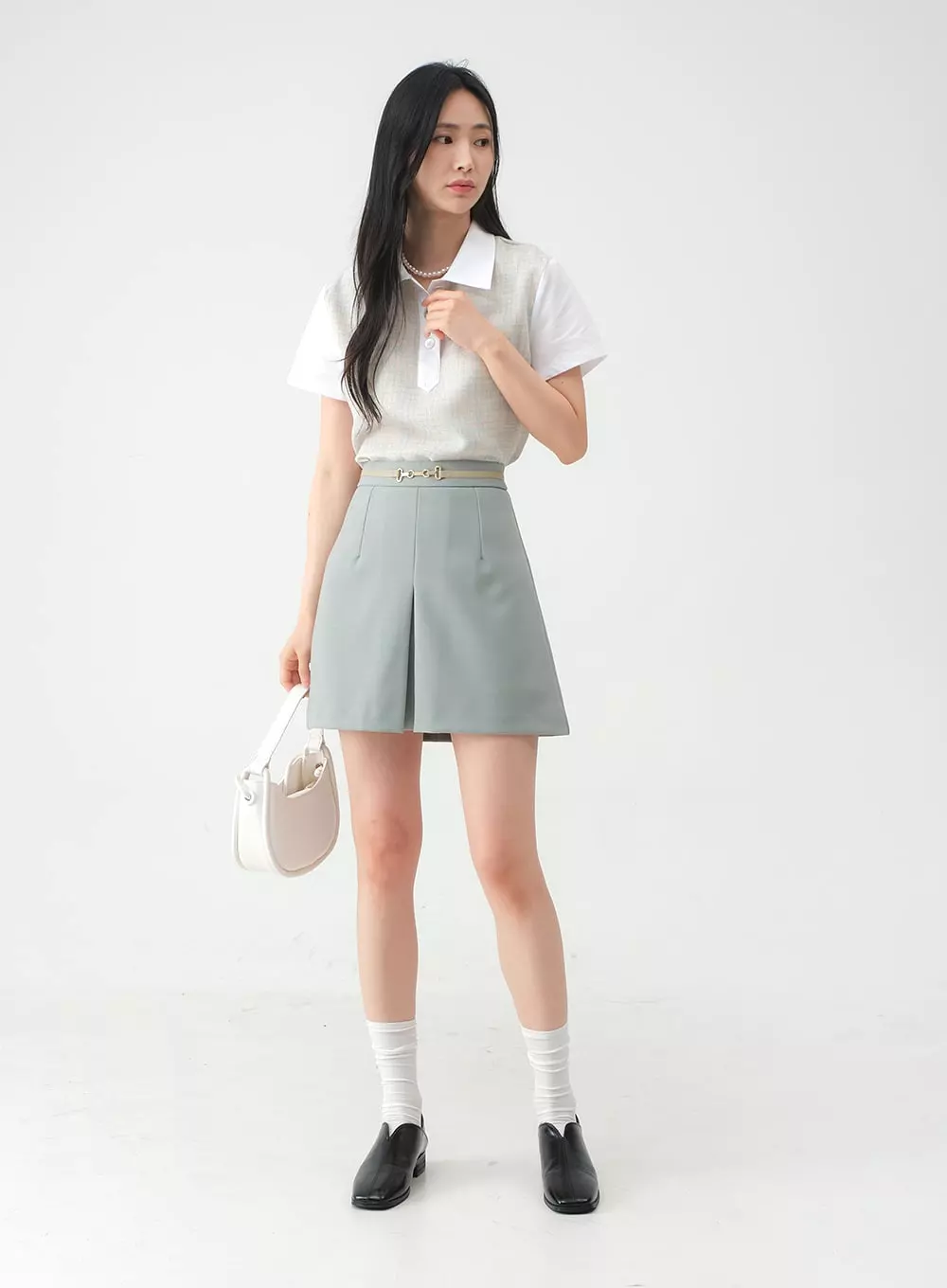 Pleated Belted Mini Skirt OY31