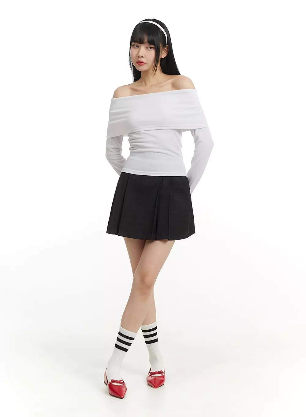 Pleated Checkered Mini Skirt IM406