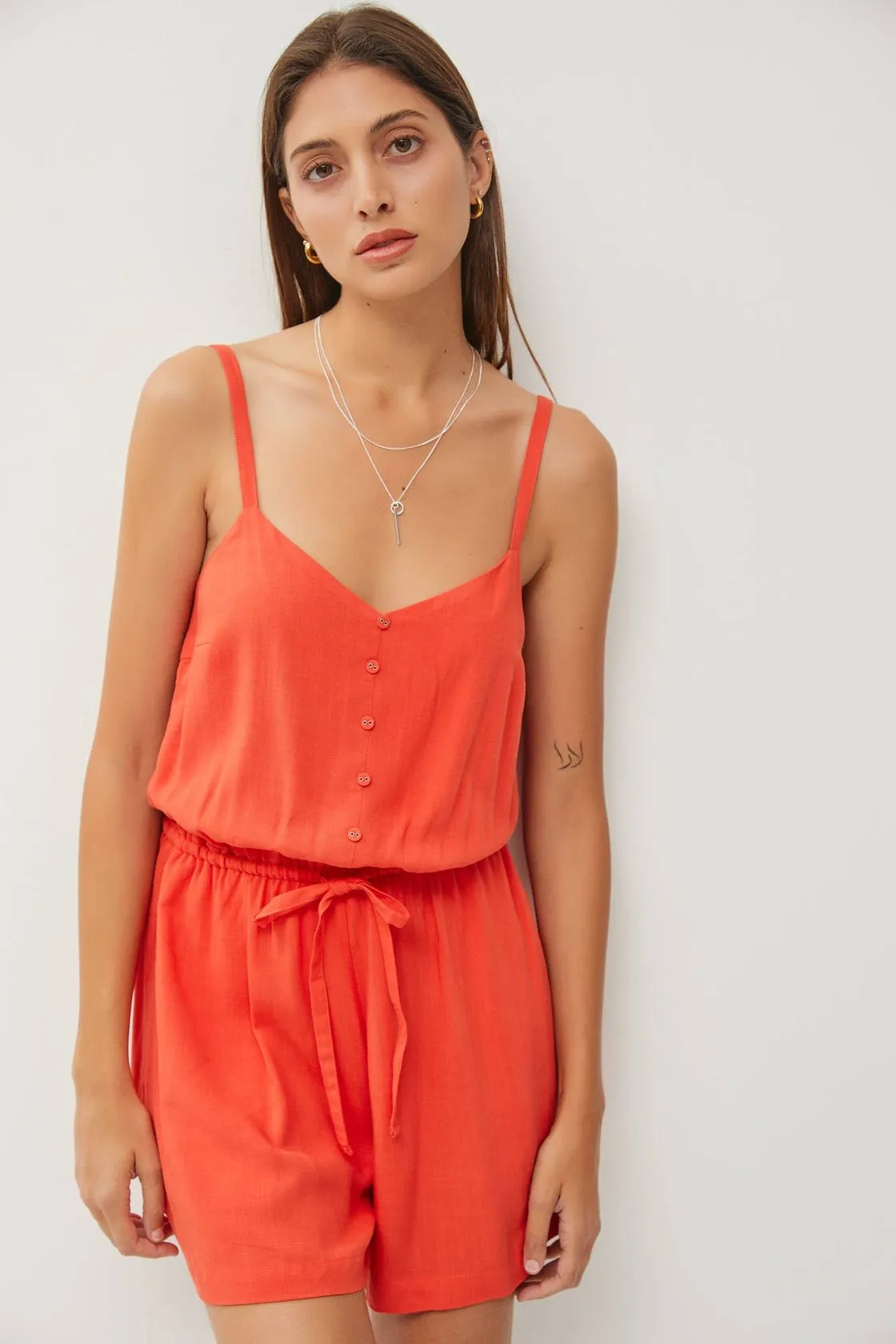 Poppy V-Neck Drawstring Waist Romper ON SALE NOW 75% OFF