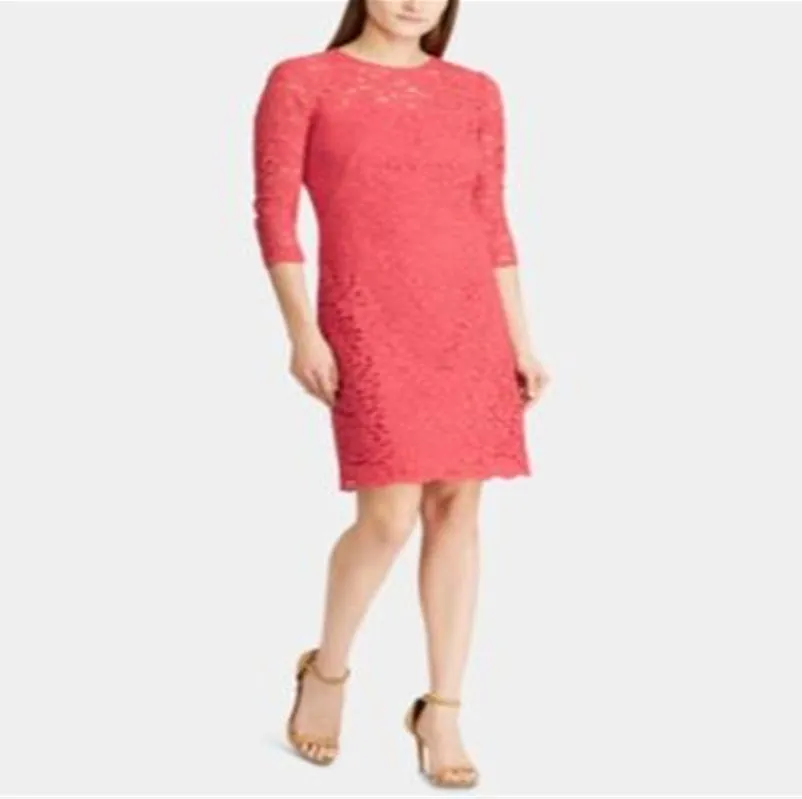 Ralph Lauren Women's Bright Peony Lace Shift Dress Pink Size 0