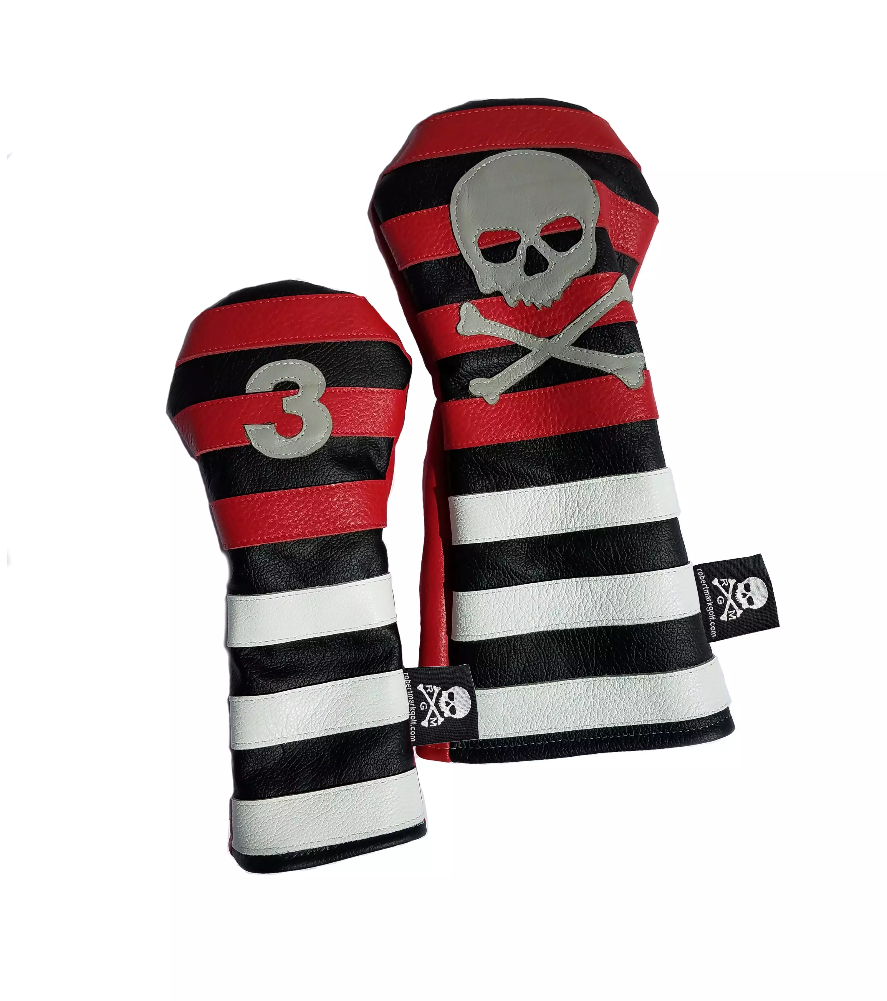 Red Rugby Stripe with Skull & Bones Pair of Headcovers