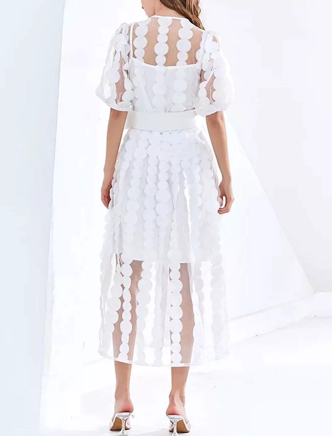 Sheer Petal Embroidered Shirt Dress