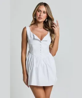 Showpo Alodia Mini Dress - Wide Strap Straight Neck Wide Pleated Dress in White