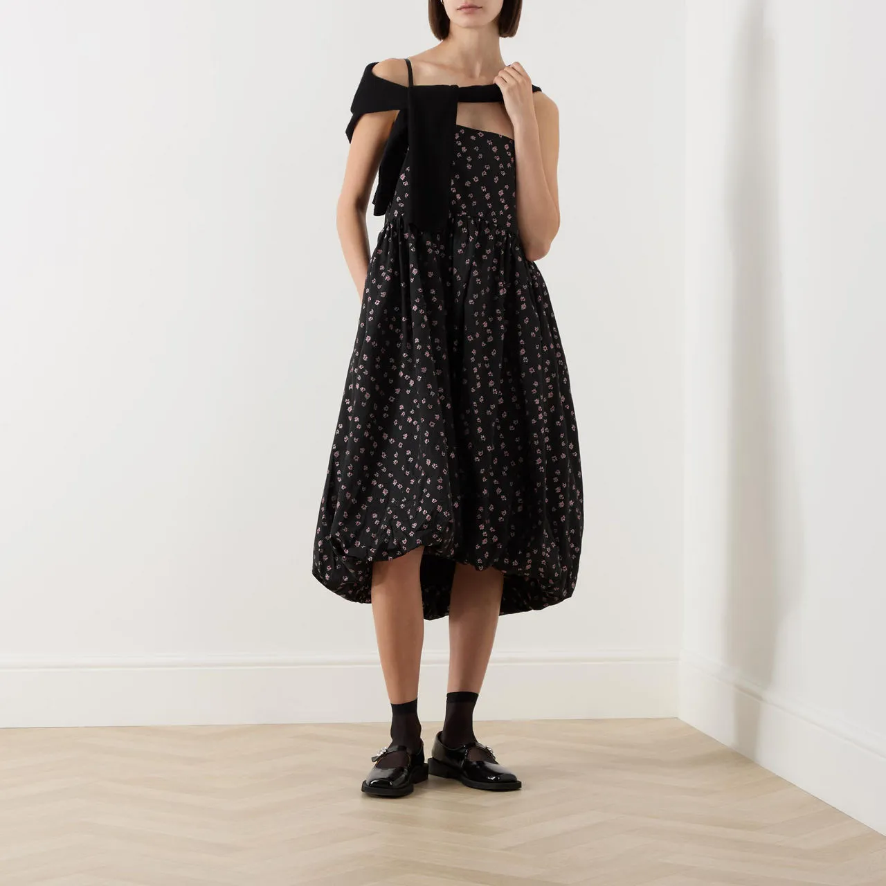 SISTER JANE Pepper Floral Print Puff Dress - Black