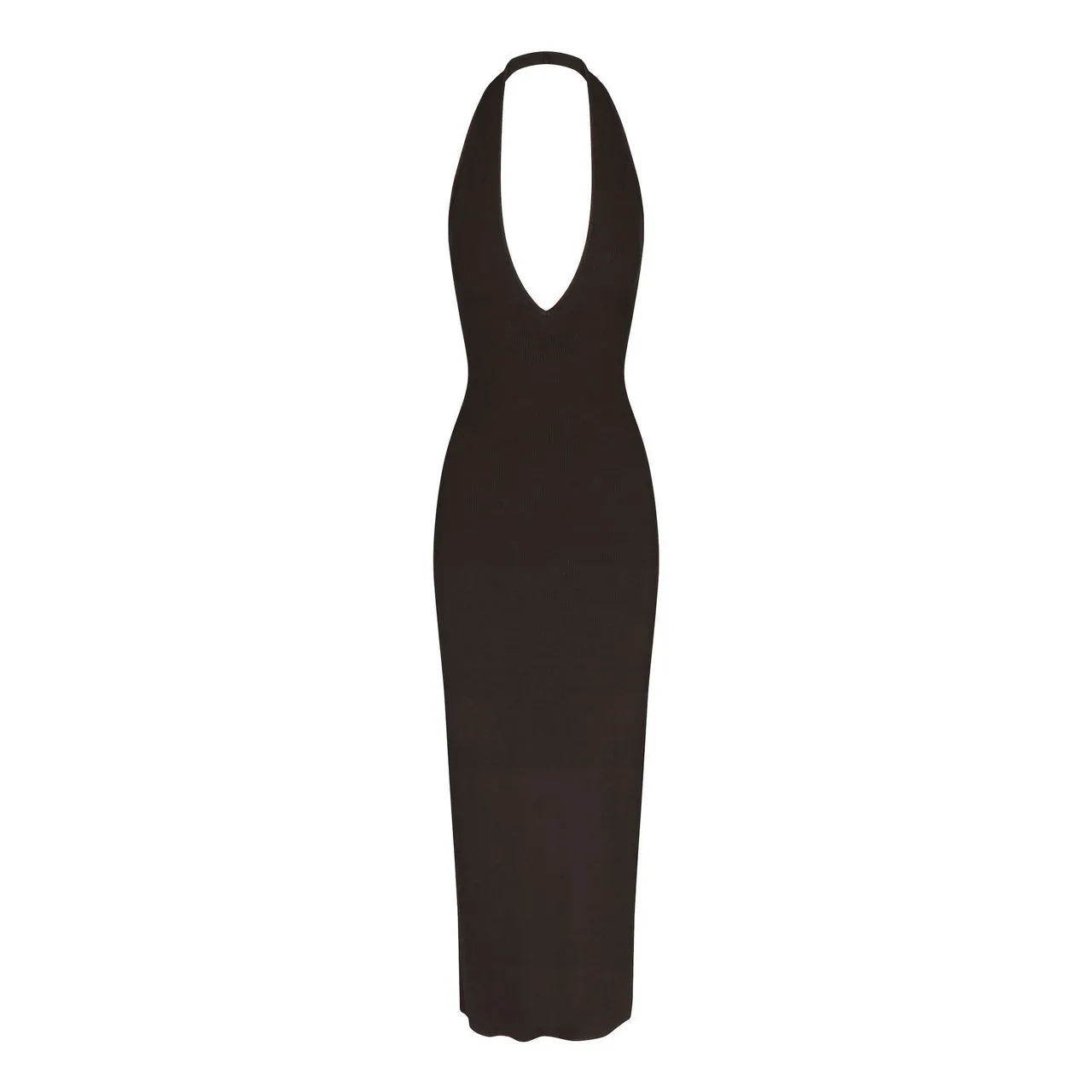 SKIMS SOFT LOUNGE Deep Plunge Halter Maxi Dress Onyx - Black