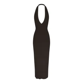 SKIMS SOFT LOUNGE Deep Plunge Halter Maxi Dress Onyx - Black