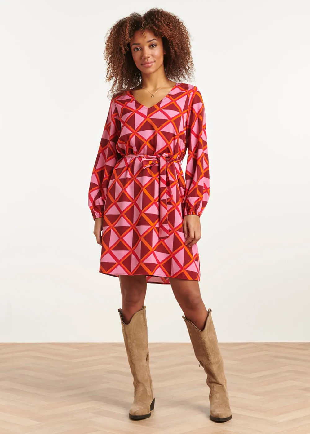 Smashed Lemon Follow The Line 70's Dress Pink Orange