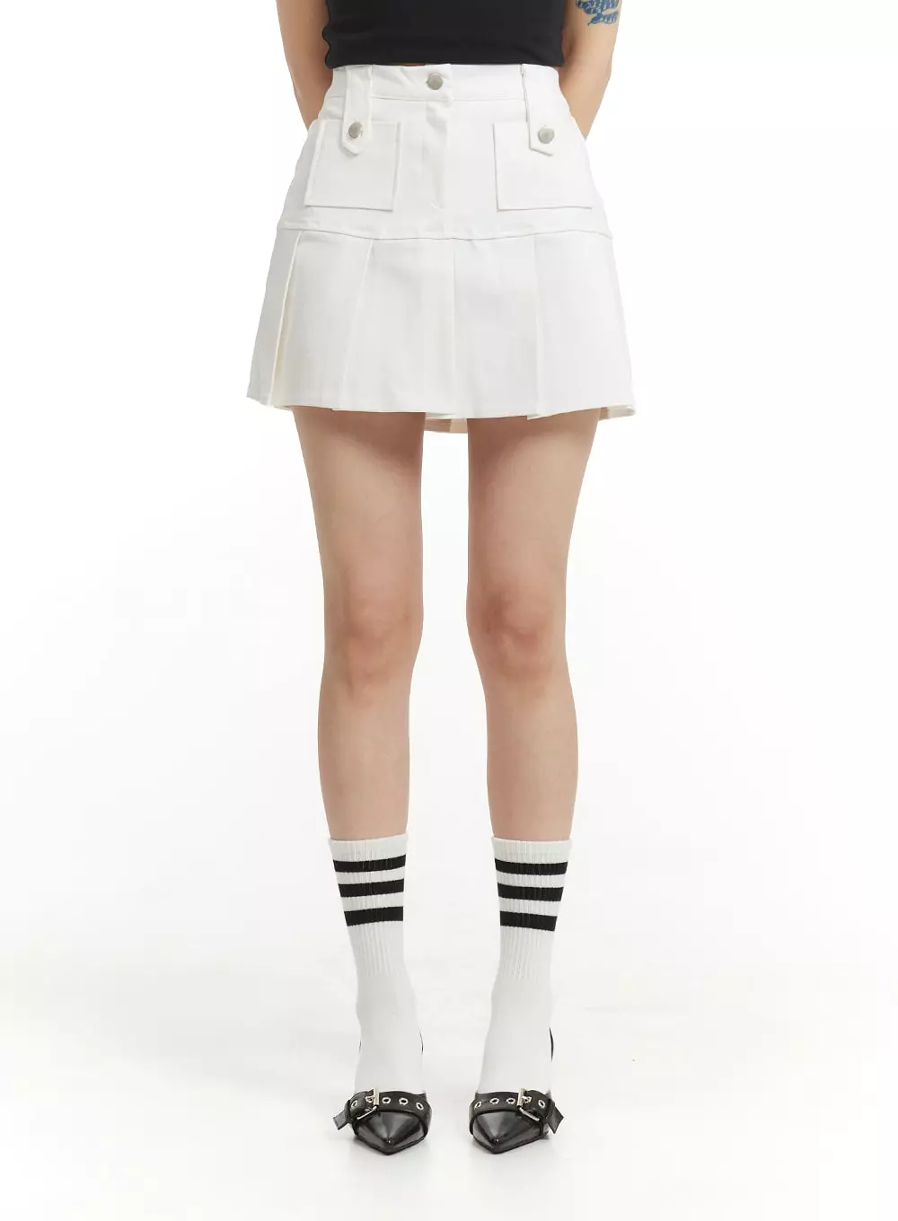 Solid Cotton Pleated Mini Skirt IM406