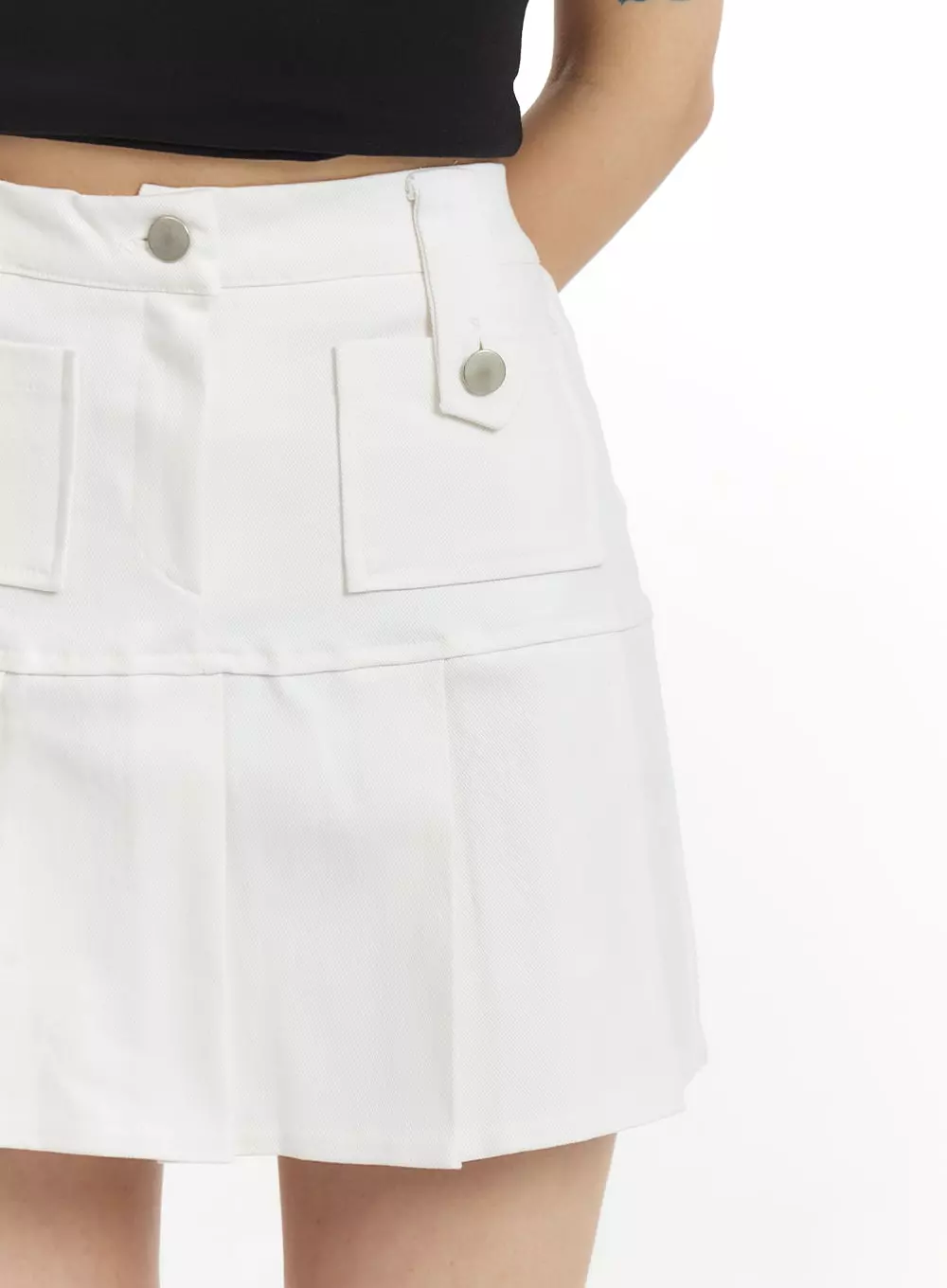 Solid Cotton Pleated Mini Skirt IM406