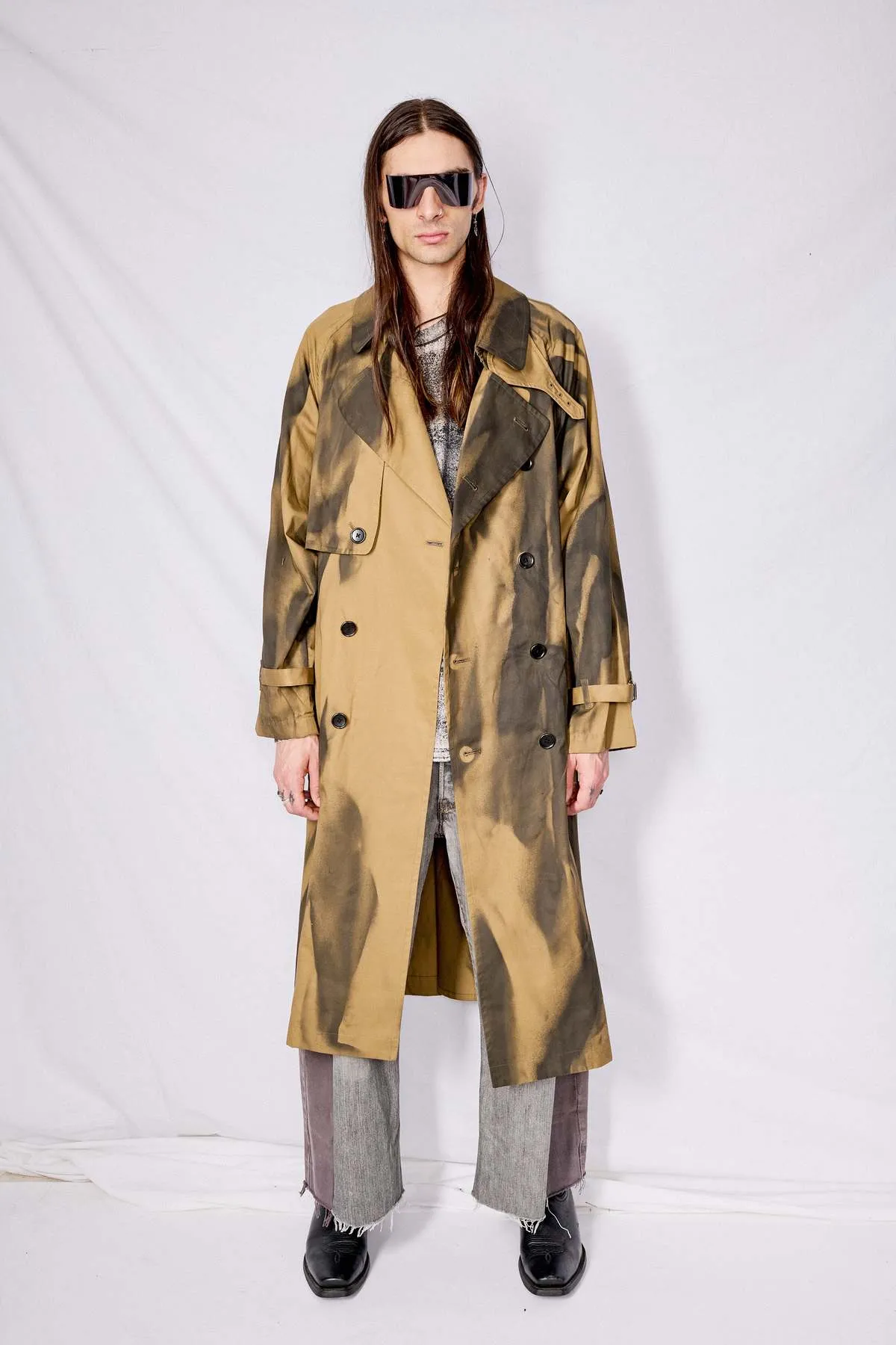 Spray Printed Trench Coat - Khaki