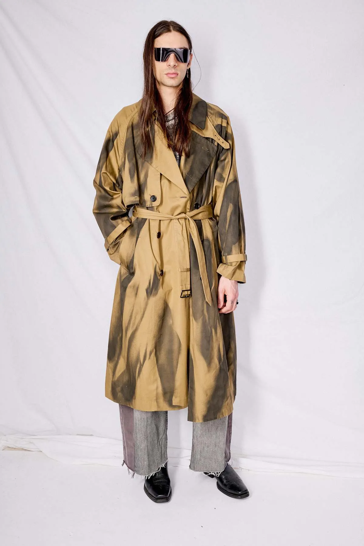 Spray Printed Trench Coat - Khaki