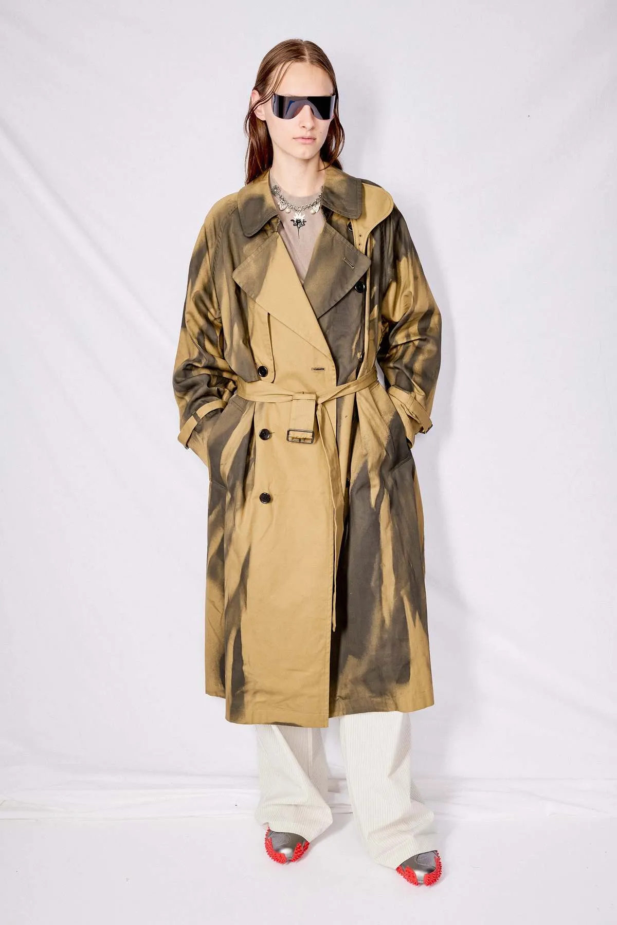 Spray Printed Trench Coat - Khaki