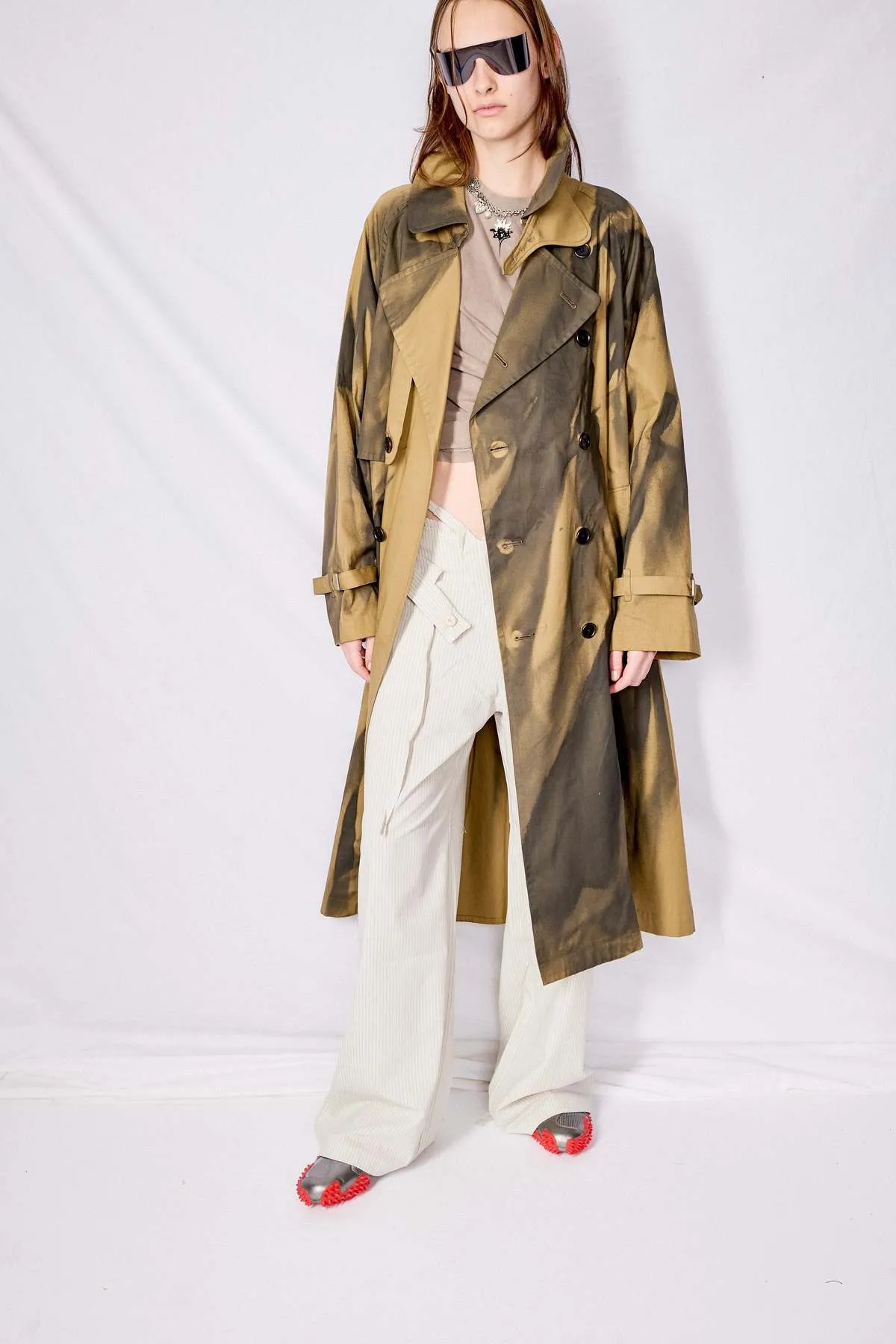 Spray Printed Trench Coat - Khaki