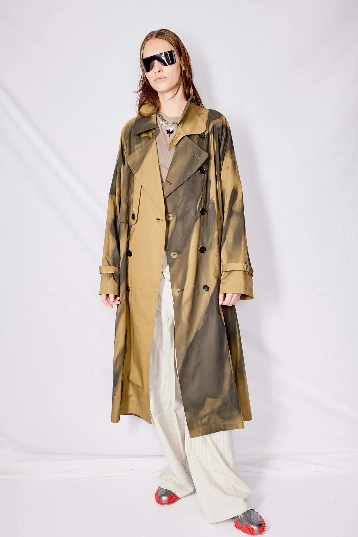 Spray Printed Trench Coat - Khaki