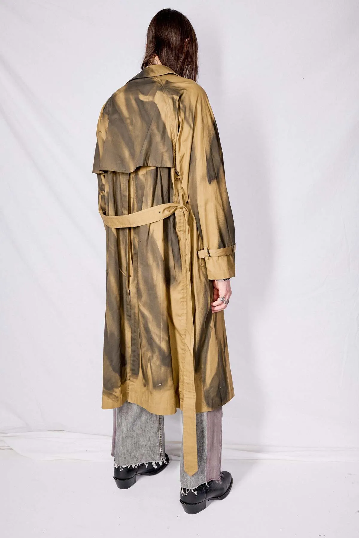 Spray Printed Trench Coat - Khaki