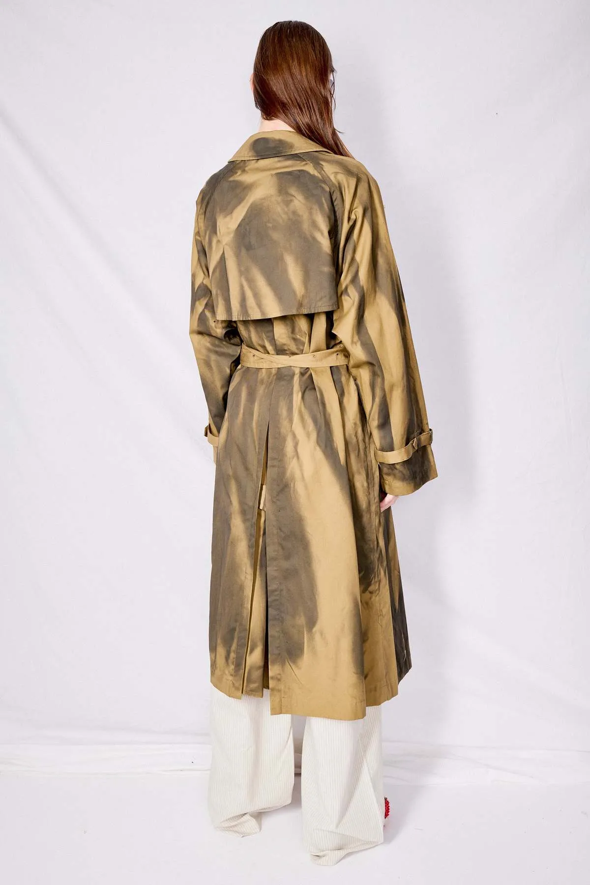 Spray Printed Trench Coat - Khaki