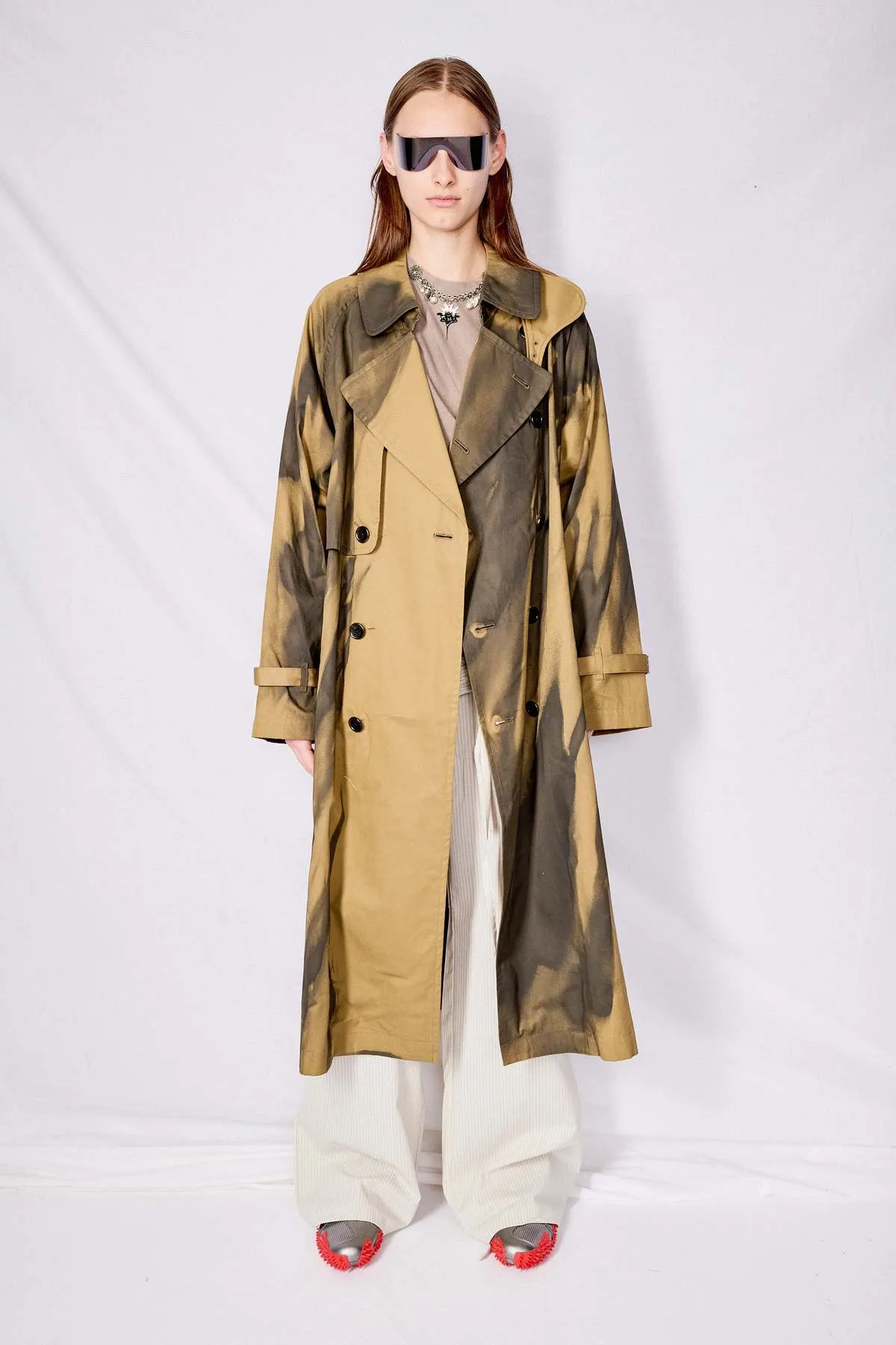 Spray Printed Trench Coat - Khaki