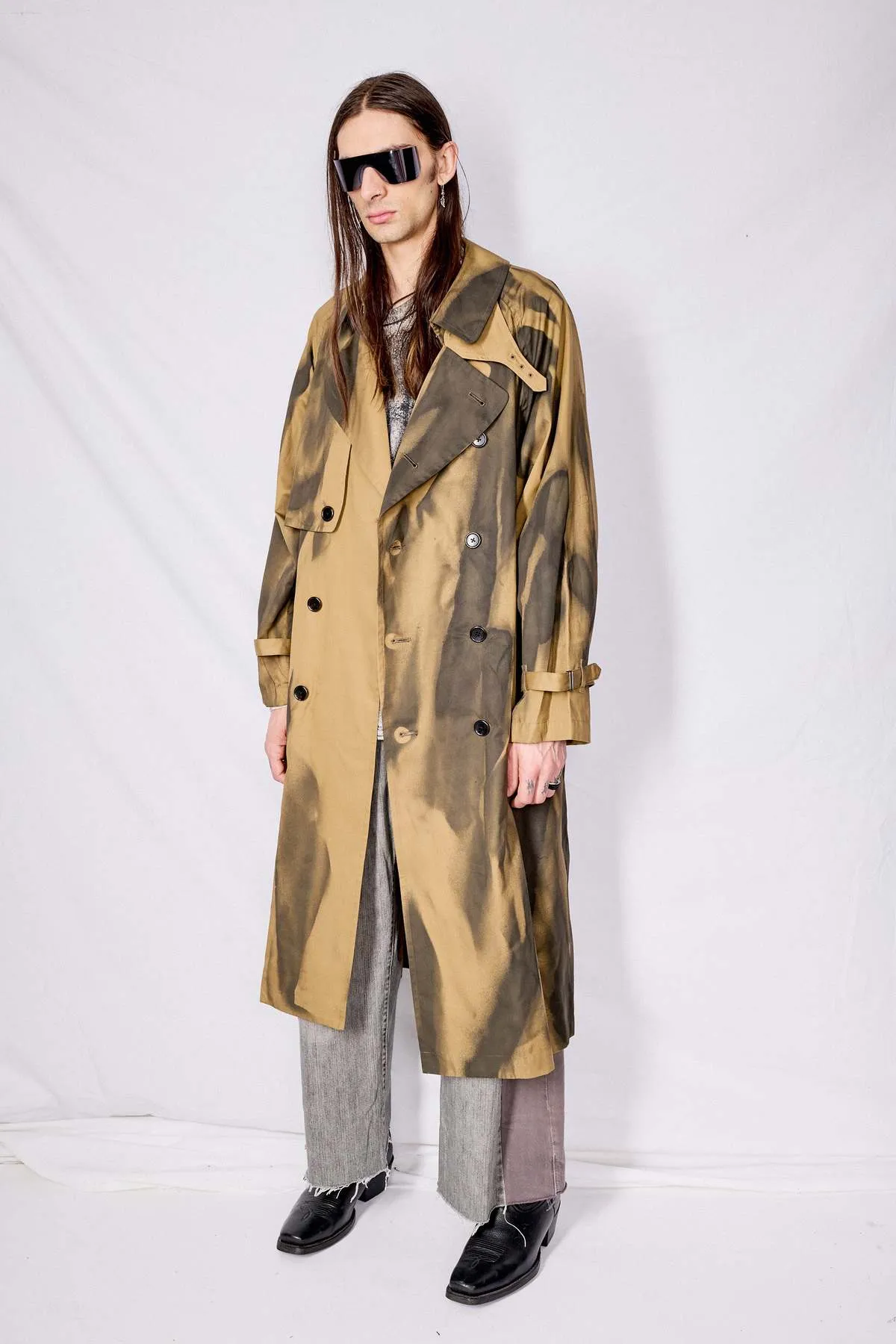 Spray Printed Trench Coat - Khaki