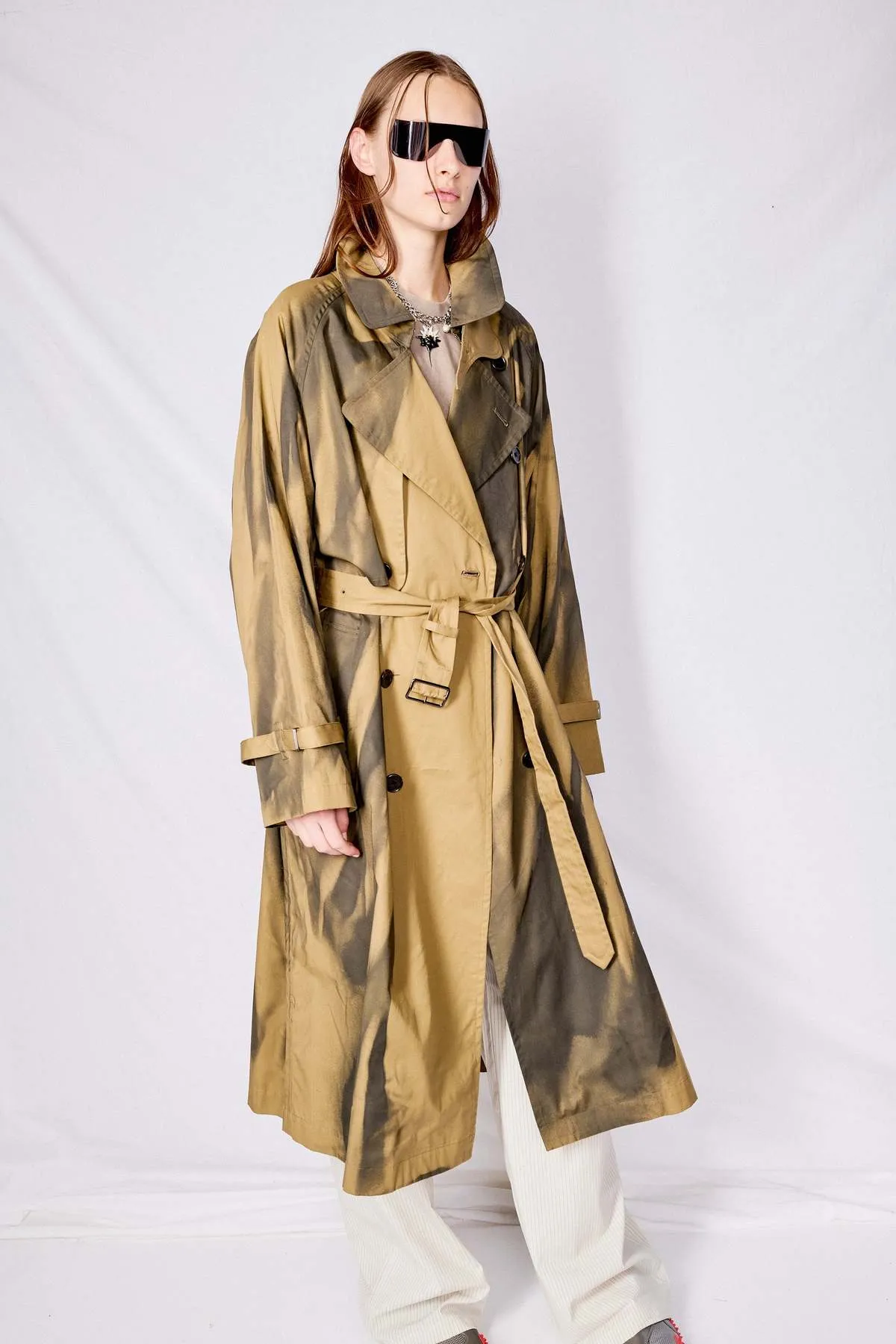 Spray Printed Trench Coat - Khaki