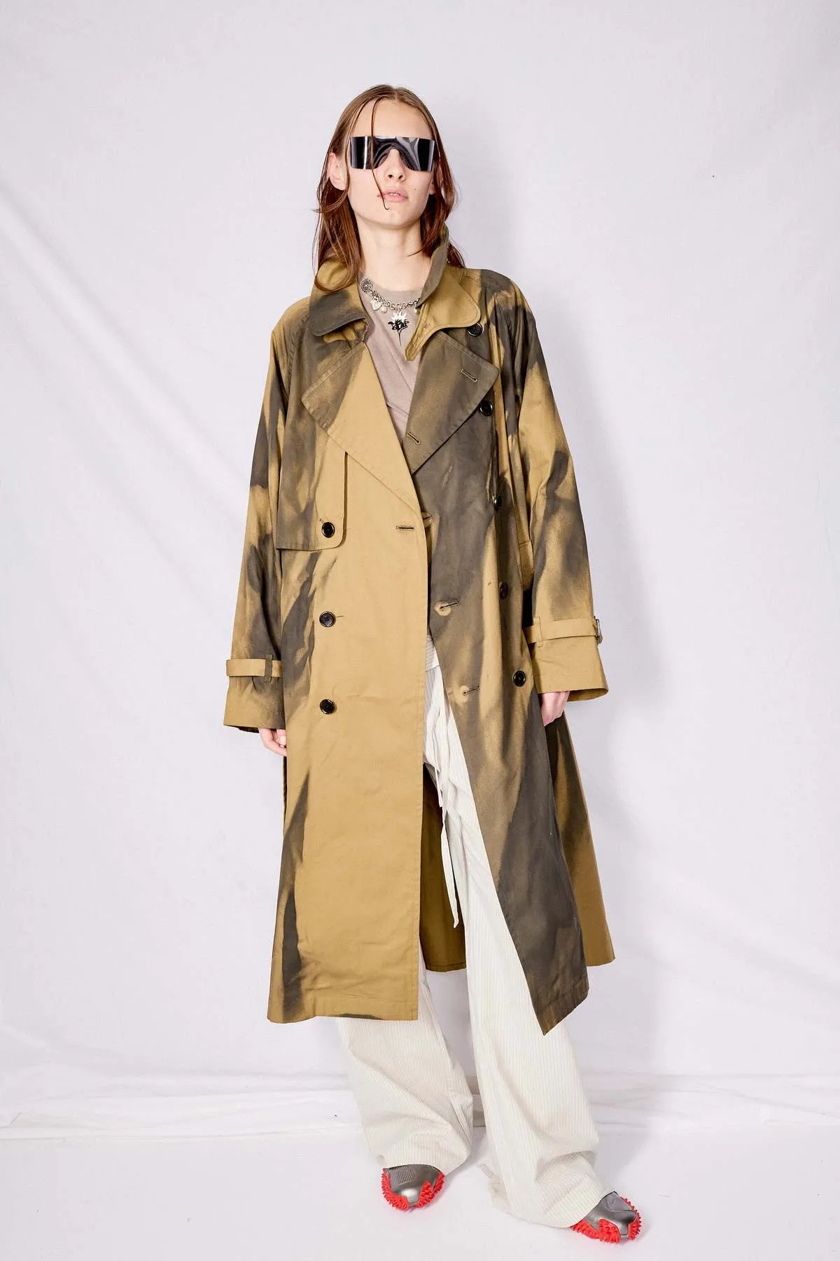 Spray Printed Trench Coat - Khaki