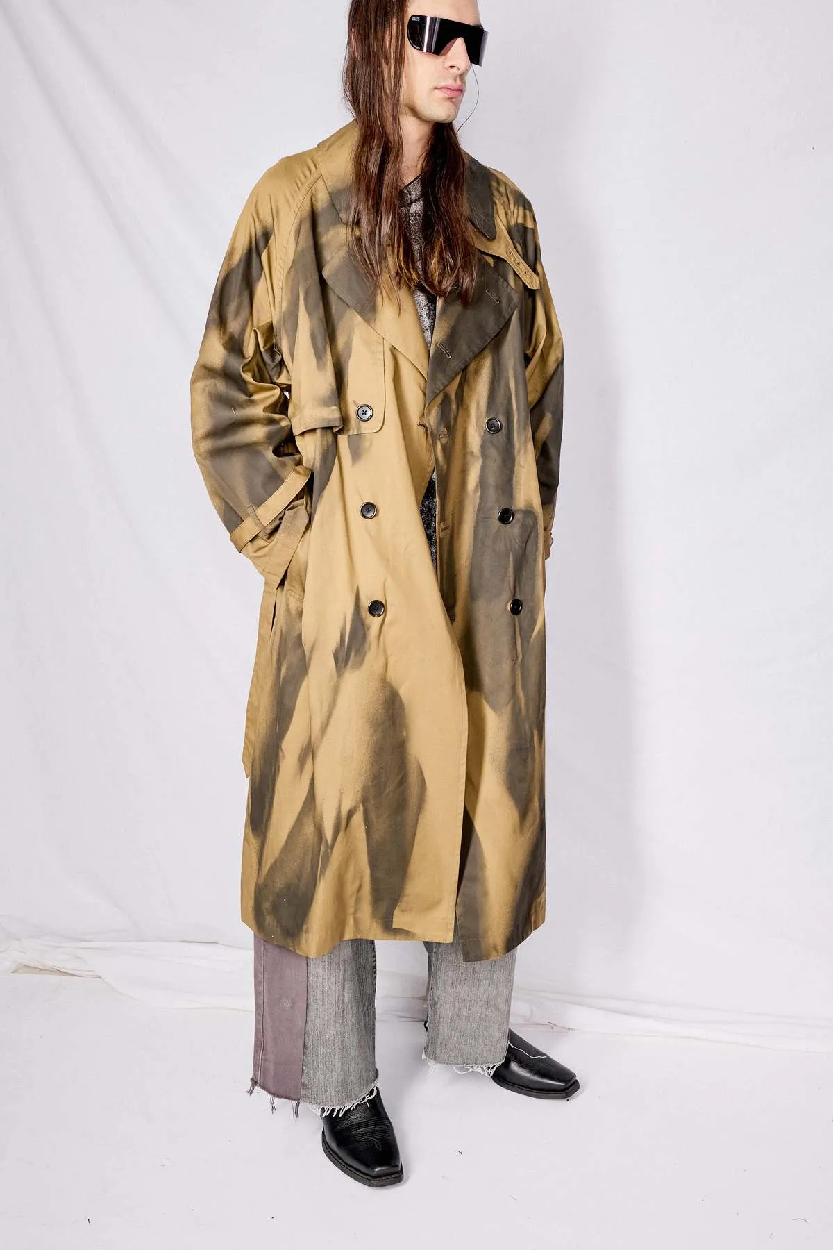 Spray Printed Trench Coat - Khaki