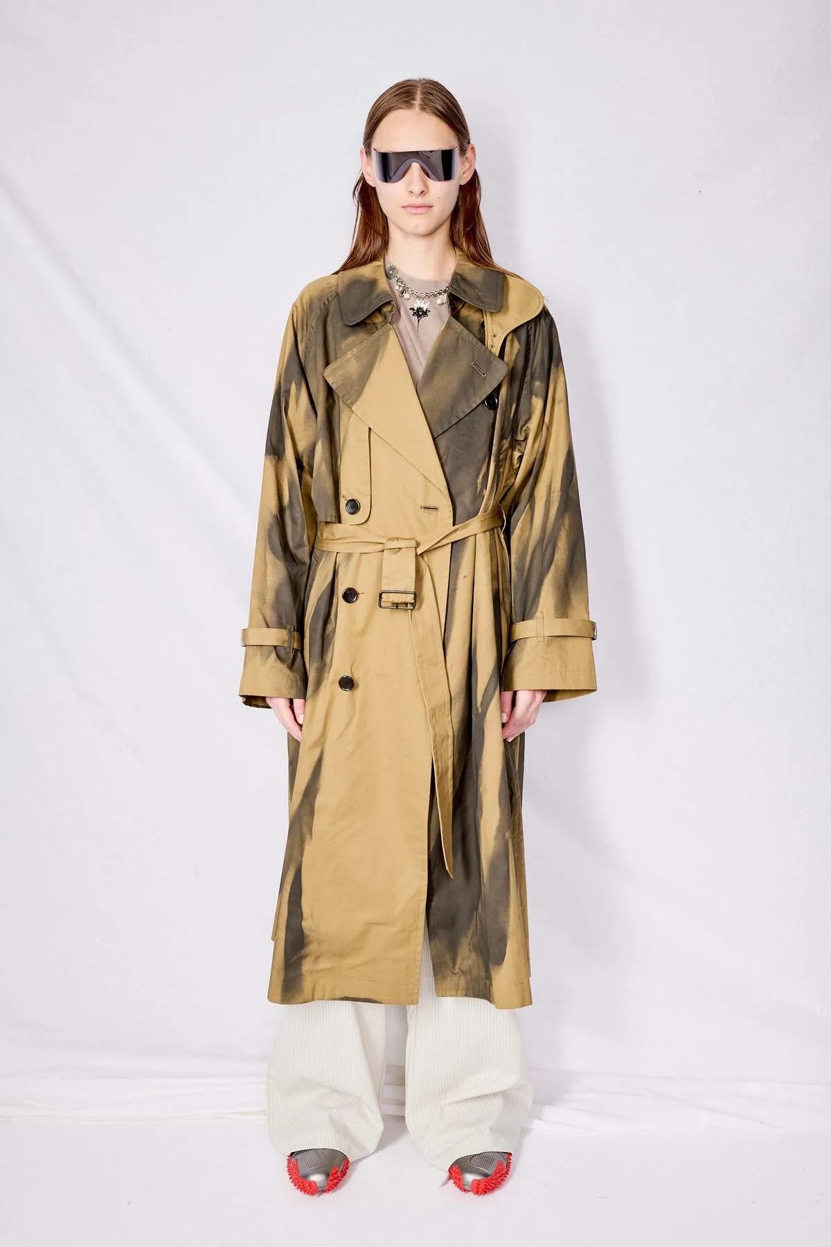 Spray Printed Trench Coat - Khaki