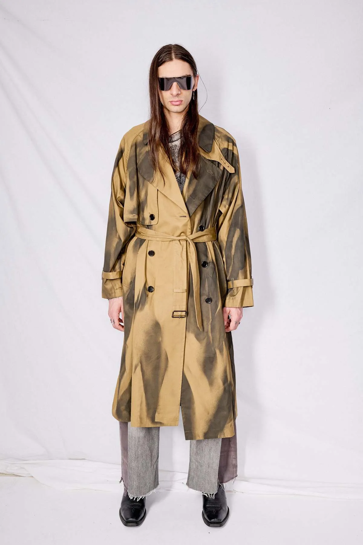 Spray Printed Trench Coat - Khaki