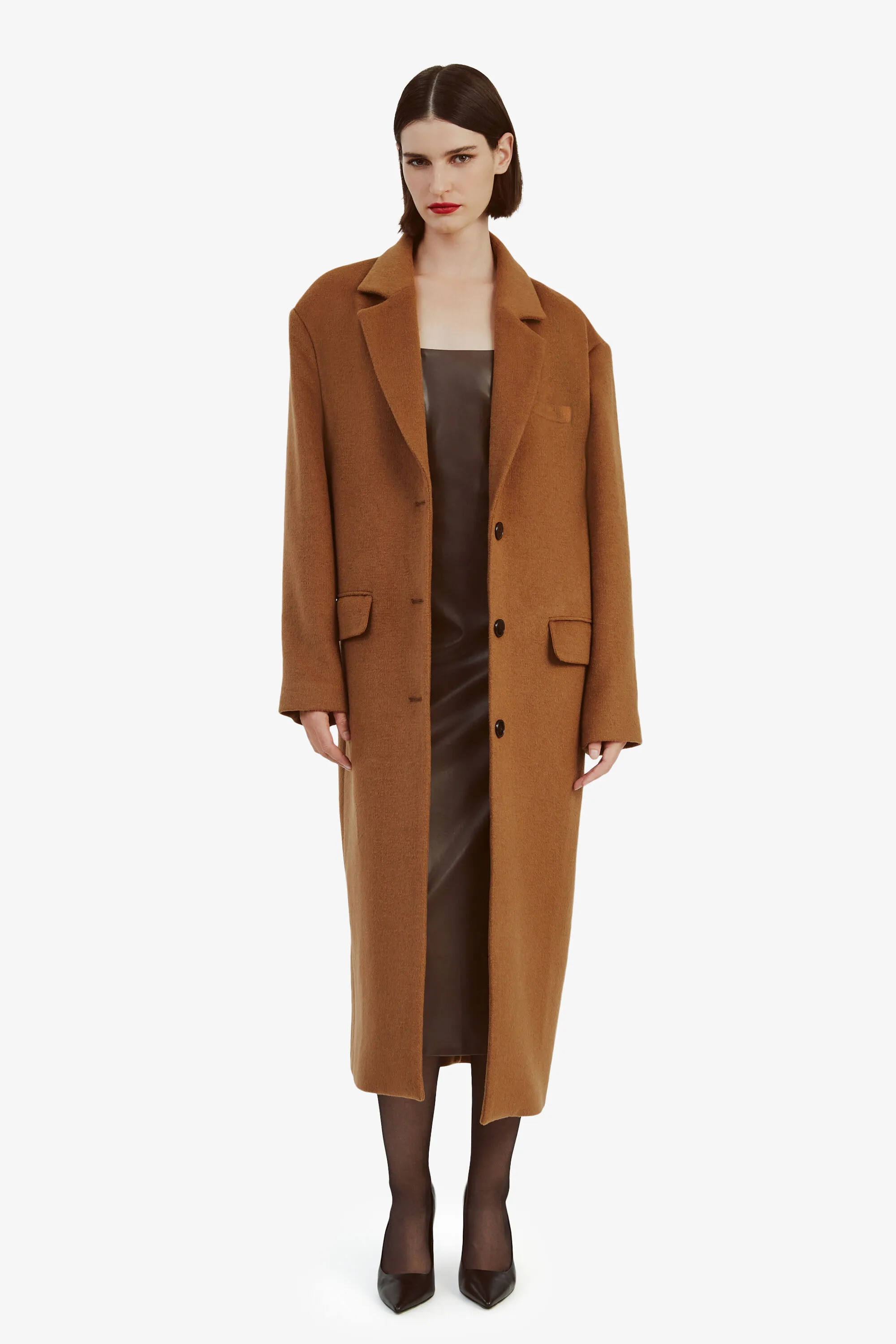 structured oversized coat in camel