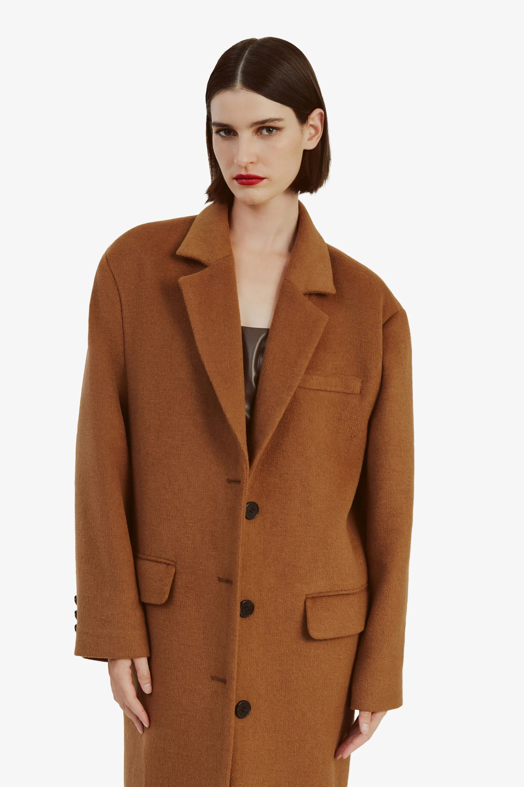 structured oversized coat in camel