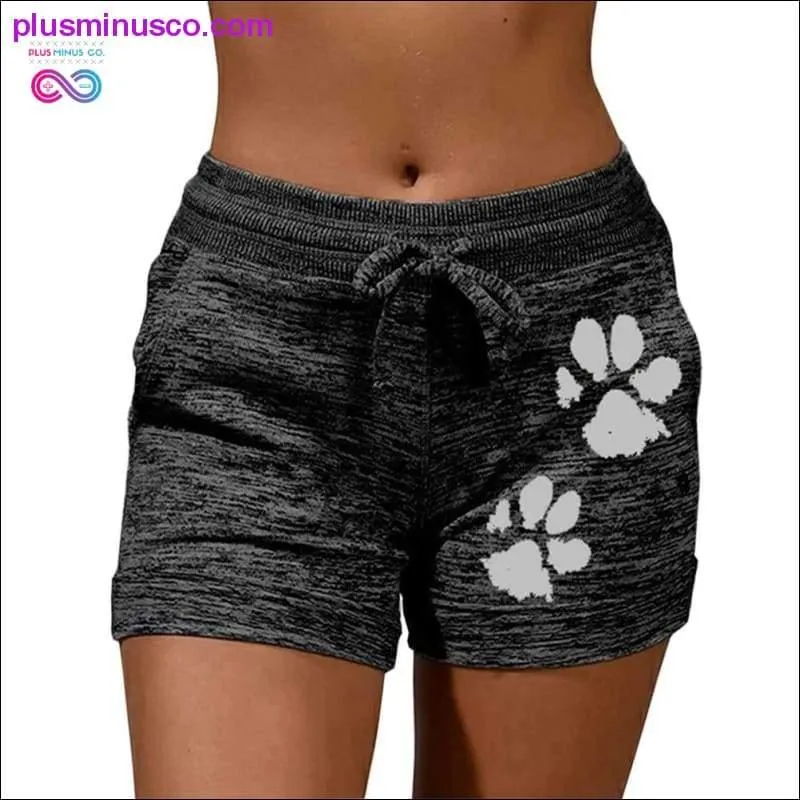 Summer Fast Drying Drawstring cat paw print shorts Lace Up