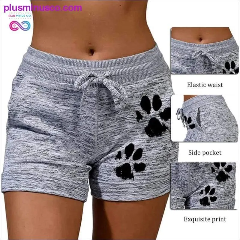 Summer Fast Drying Drawstring cat paw print shorts Lace Up