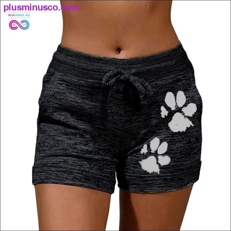 Summer Fast Drying Drawstring cat paw print shorts Lace Up