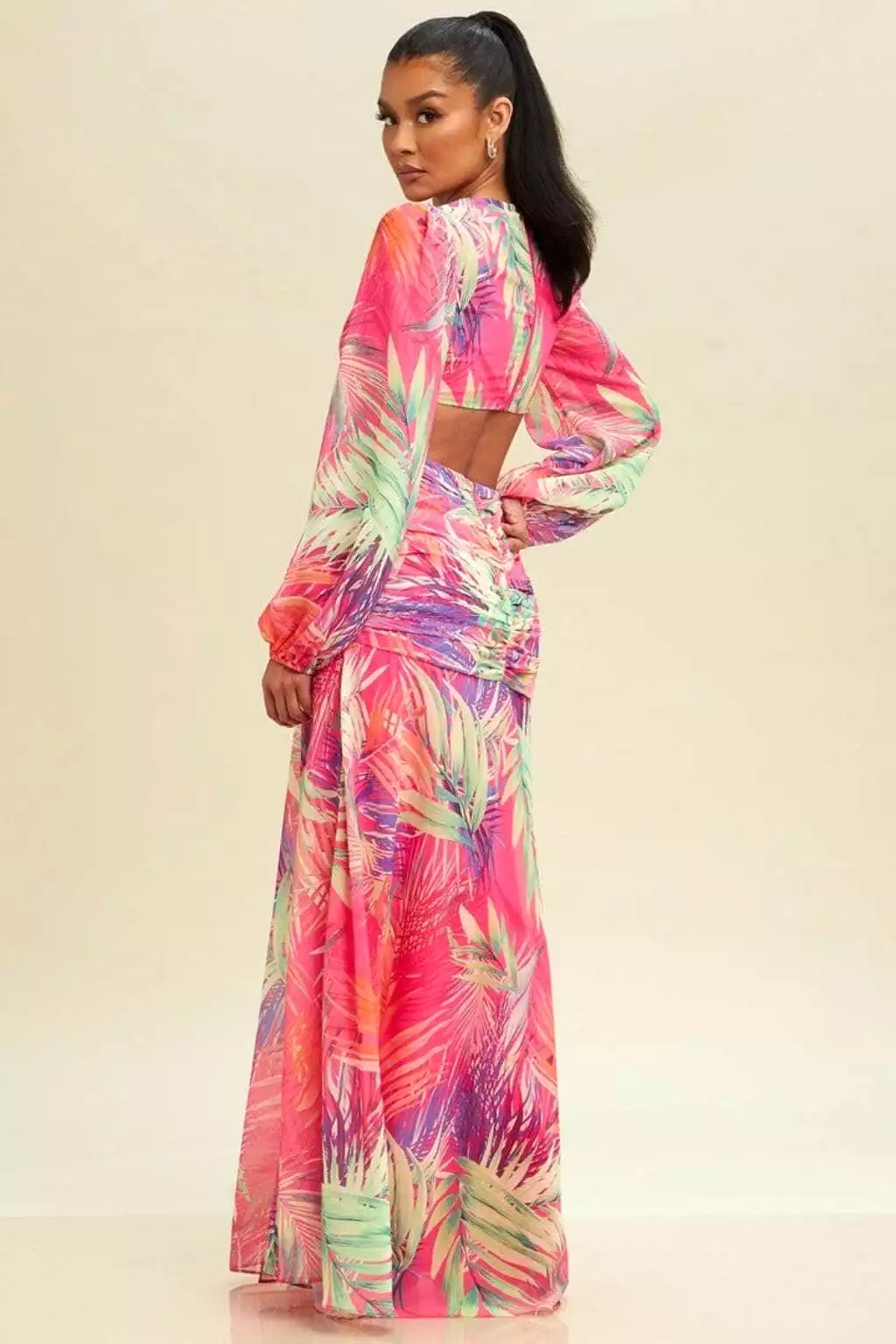 Sunrise Chiffon Floral Maxi Dress - Pink