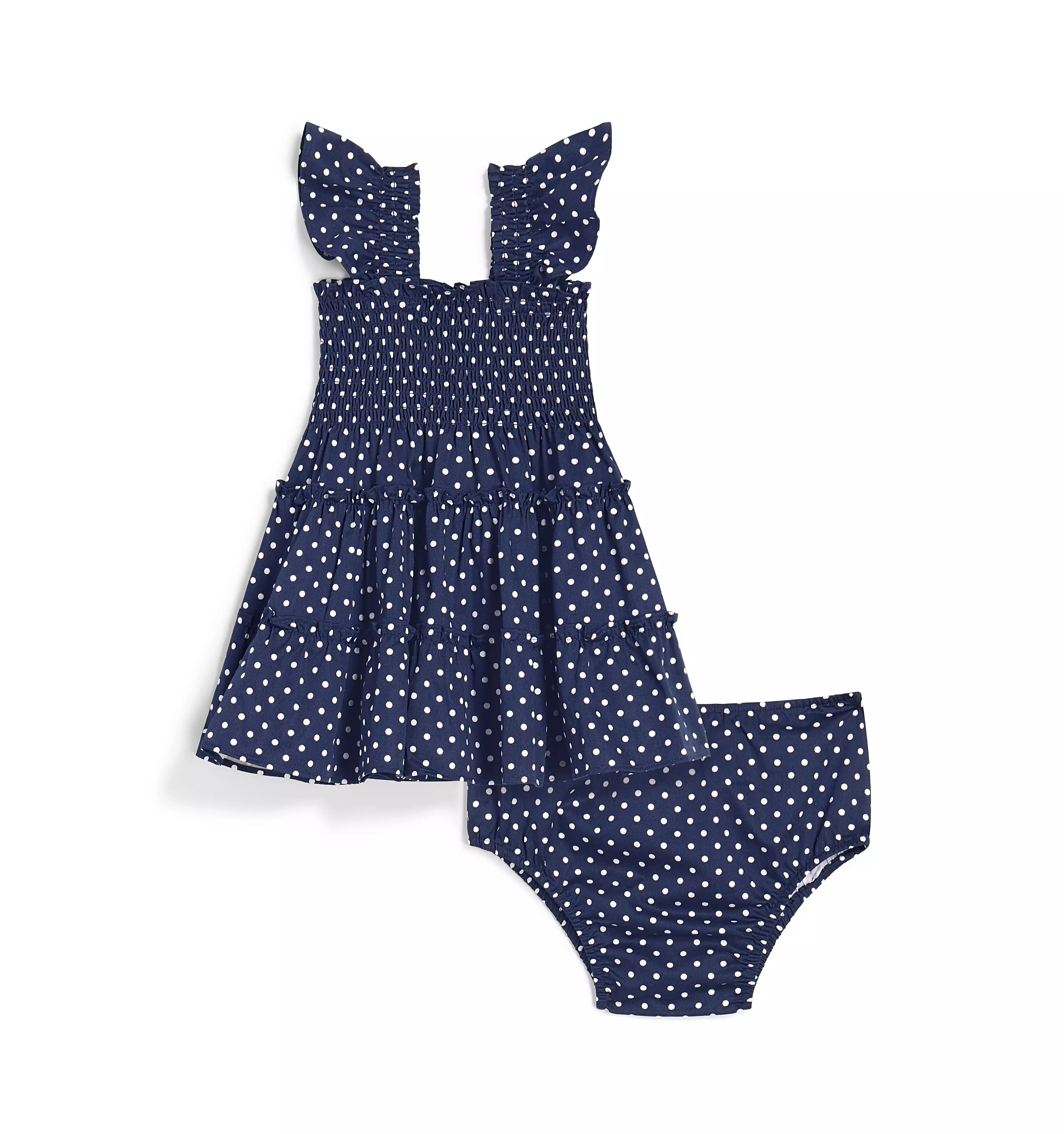 The Baby Ellie Nap Dress - Navy Polka Dot Cotton Sateen