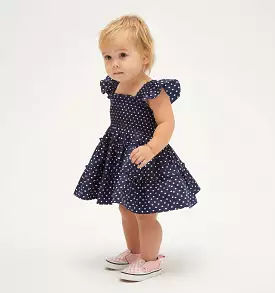 The Baby Ellie Nap Dress - Navy Polka Dot Cotton Sateen