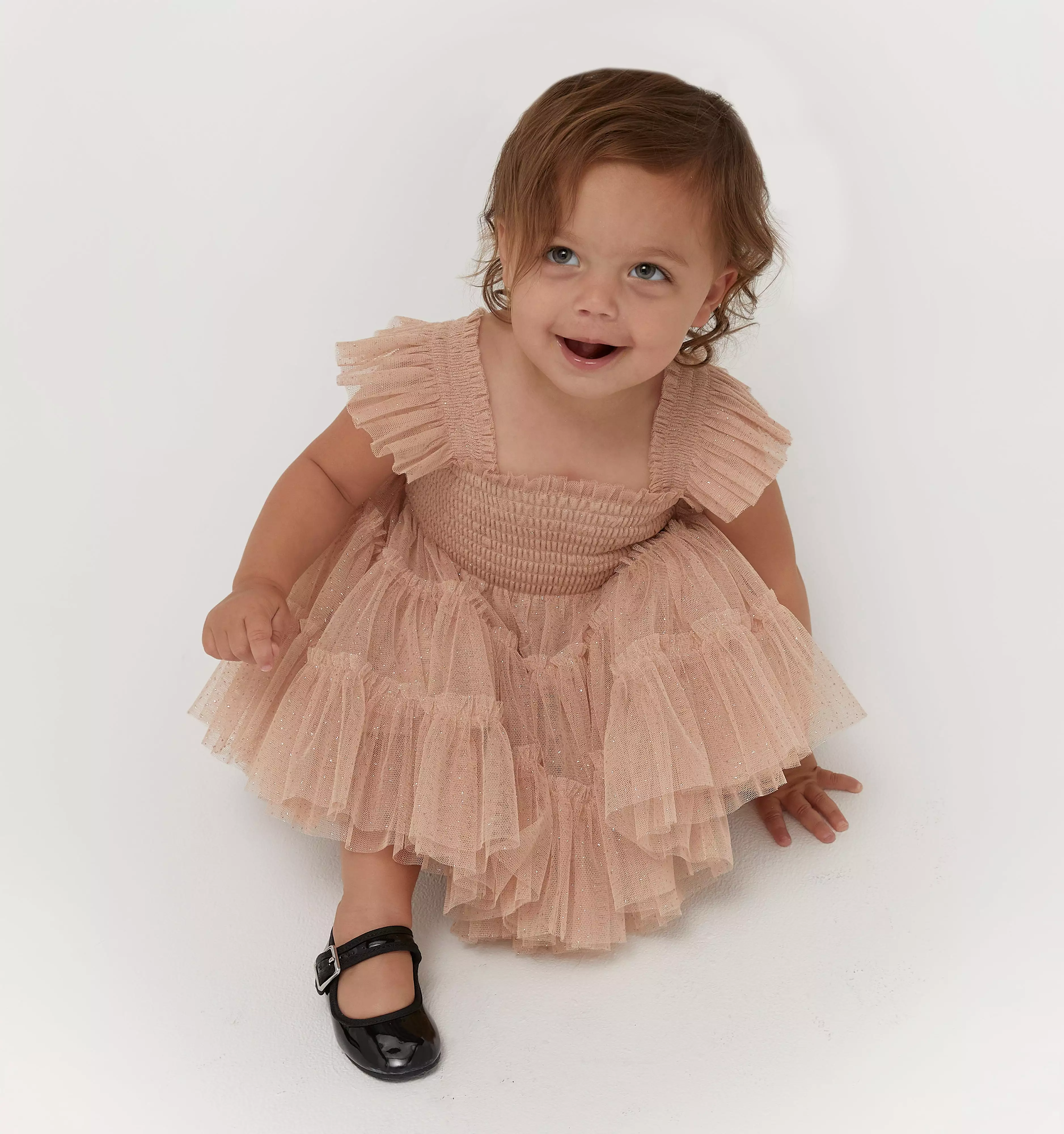 The Baby Tulle Ellie Nap Dress - Blush Glitter Tulle