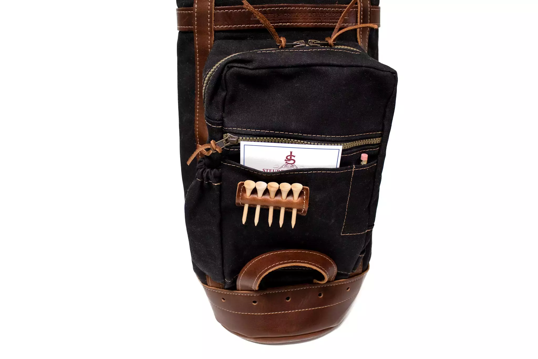 The Caddy Golf Bag- Black with Chestnut Leather