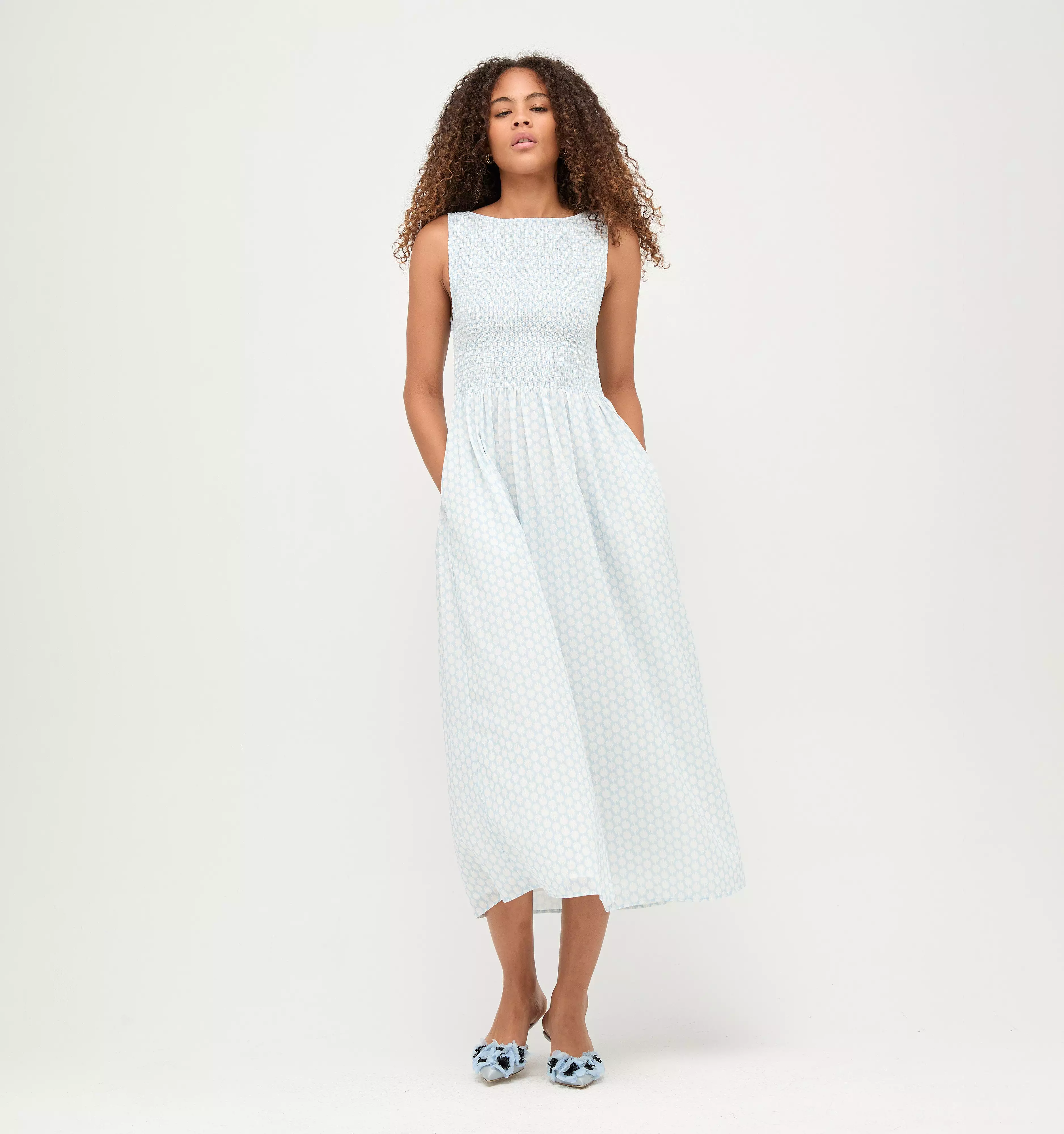 The Cosima Nap Dress - Powder Blue Baroque Shell Voile