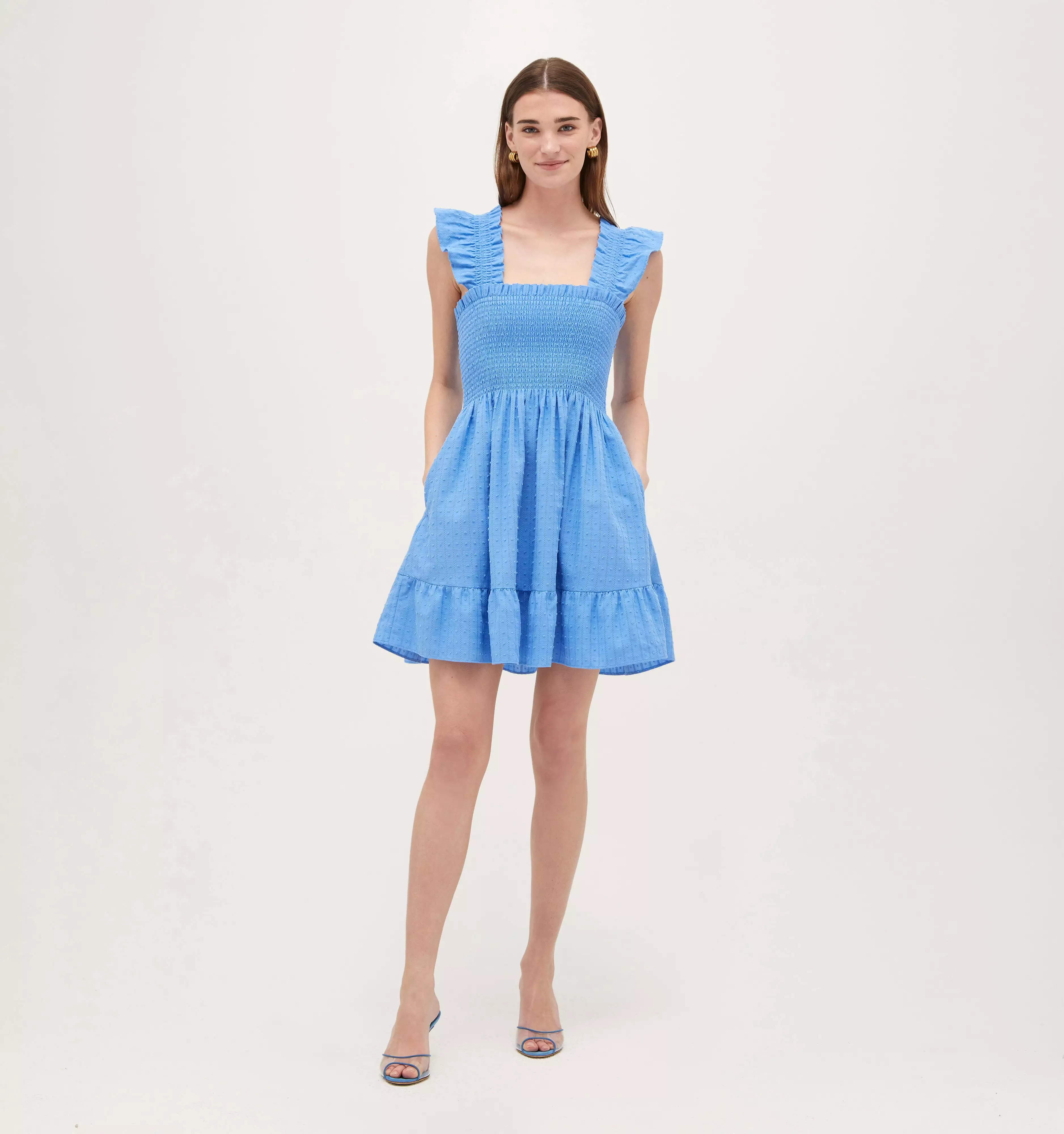 The Elizabeth Nap Dress - Hydrangea Blue Textured Clip Dot