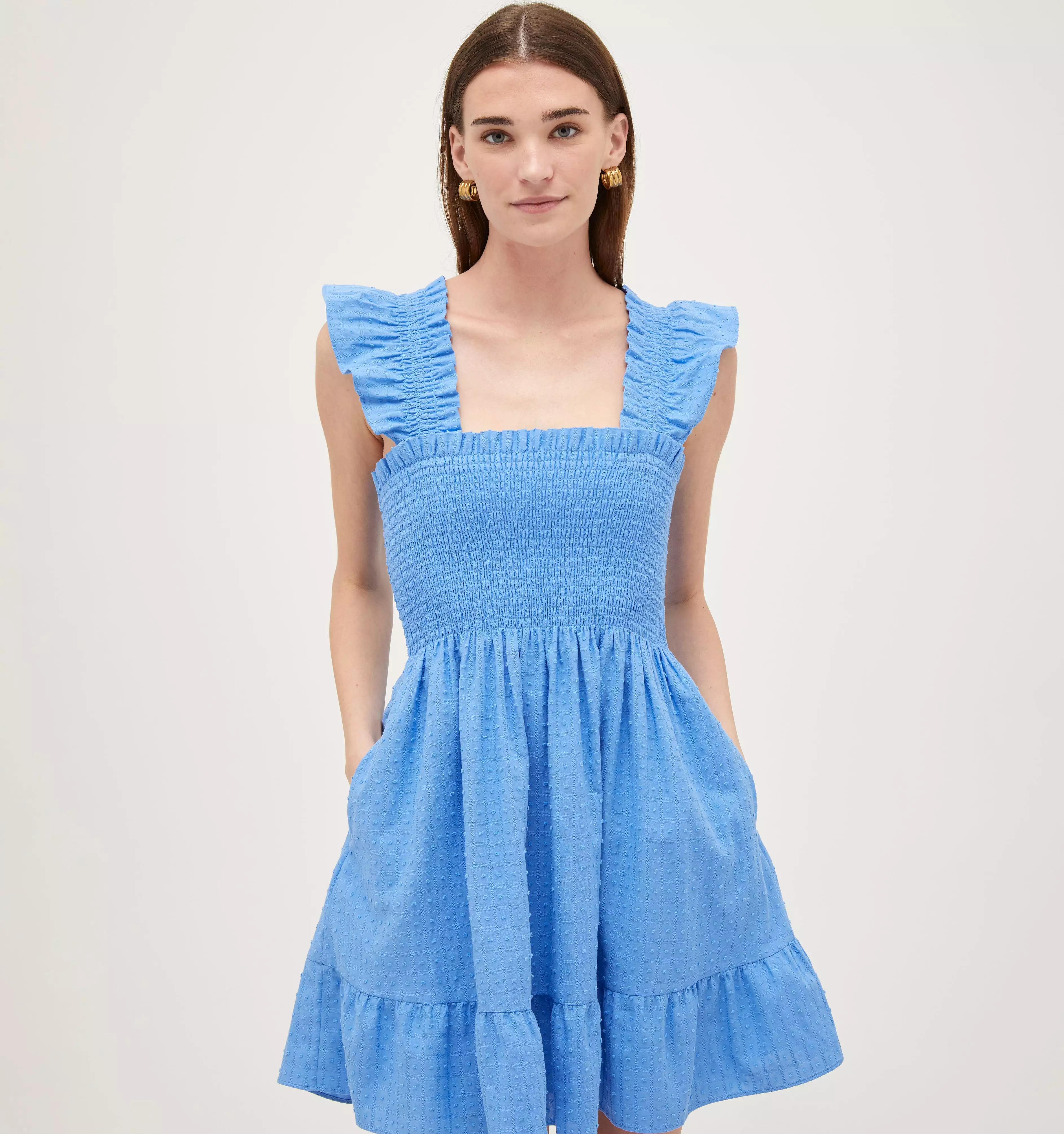 The Elizabeth Nap Dress - Hydrangea Blue Textured Clip Dot